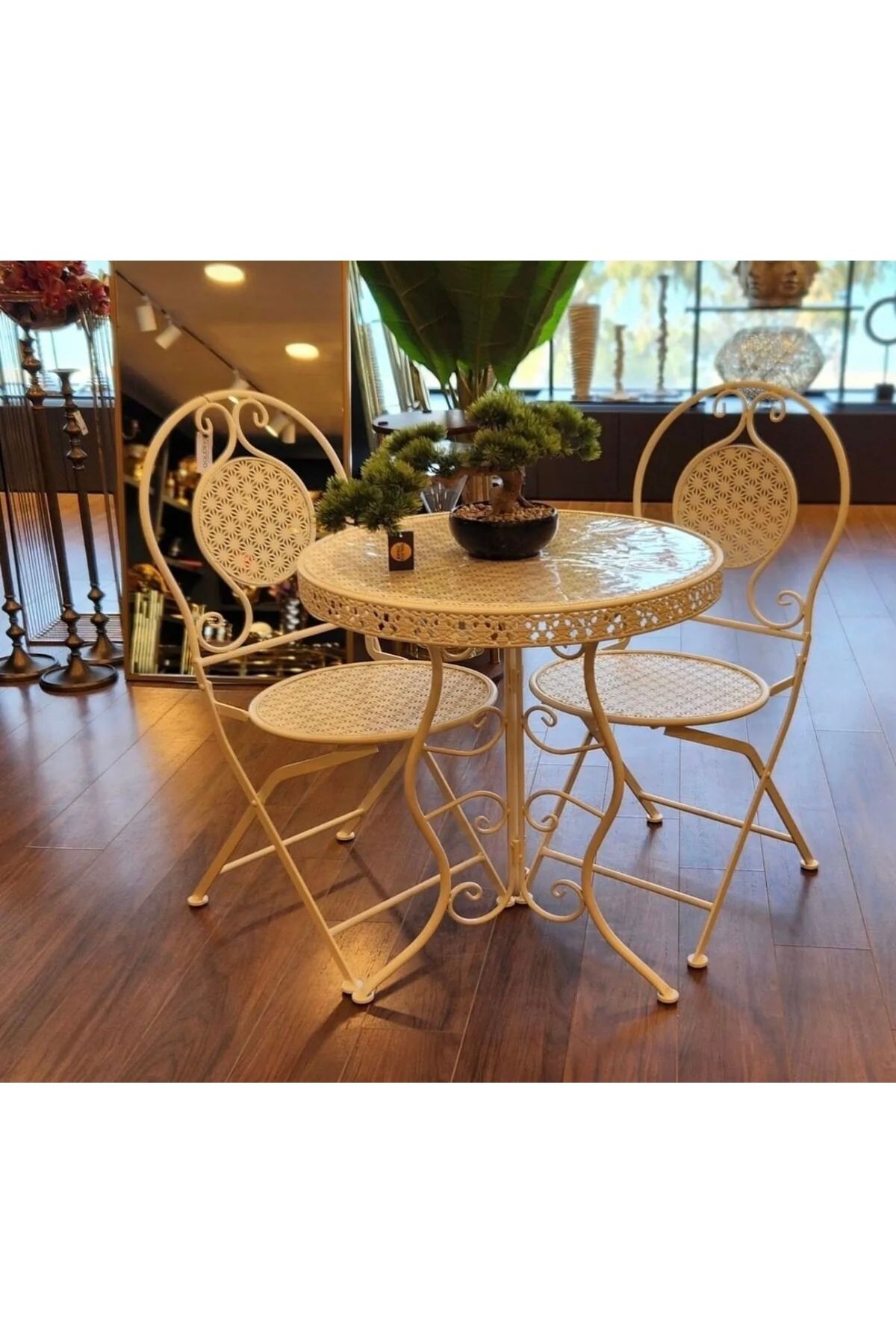 hediye ESTERHOMEDECOR Katlanabilir sandalyeli ferforje masa sandalye seti 2 sandalye 1 masa
