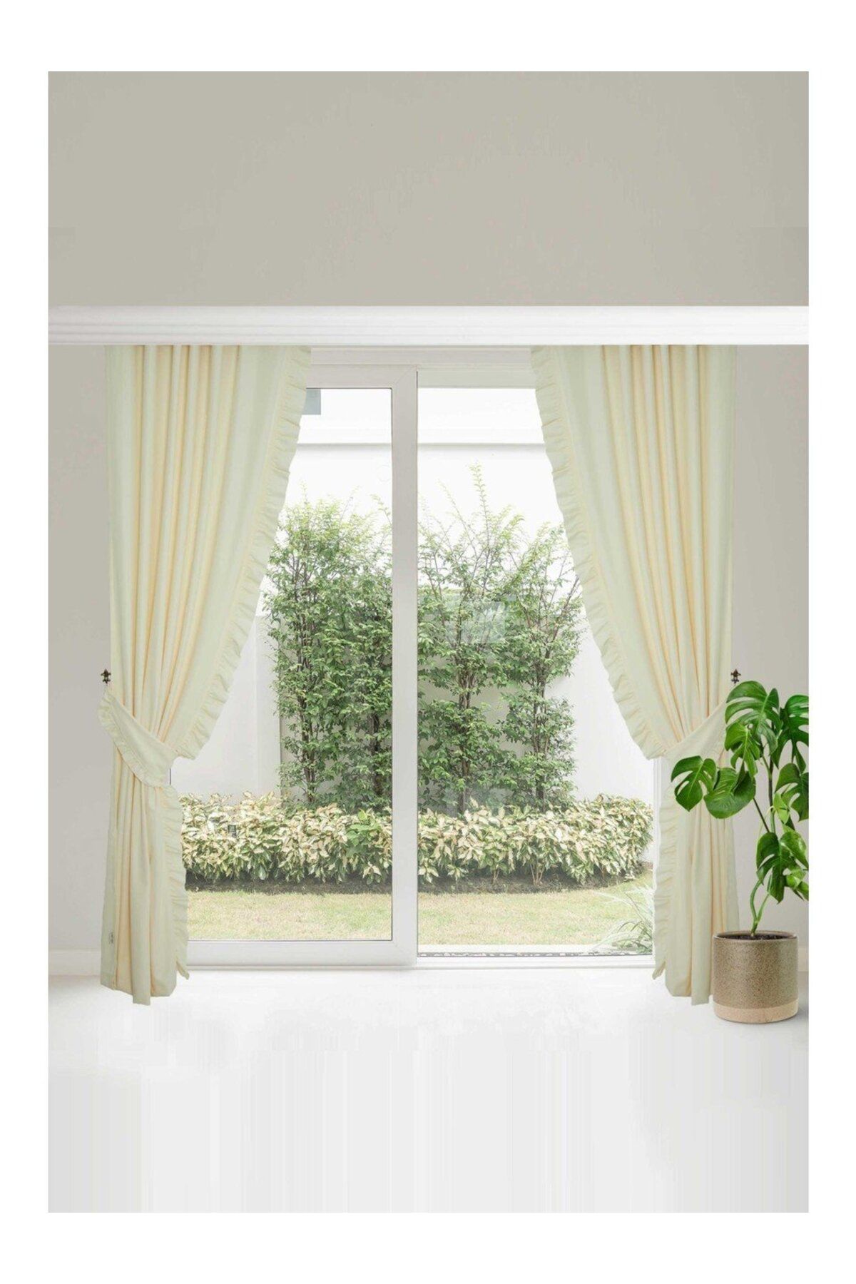 Sister Home Design Fırfırlı Vintage Kadifemsi Dertsiz Pamuk Keten Perde (En x Boy) - Tek Kanat