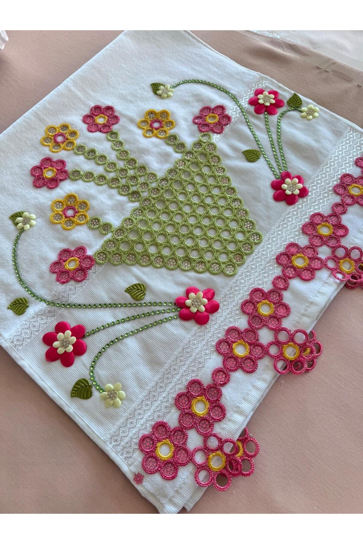 TUTUYA TEXTIL EL ÖRGÜSÜ MEKİK İŞİ SEPETLİ DANTEL HAVLU ÇEYİZLİK HAVLU