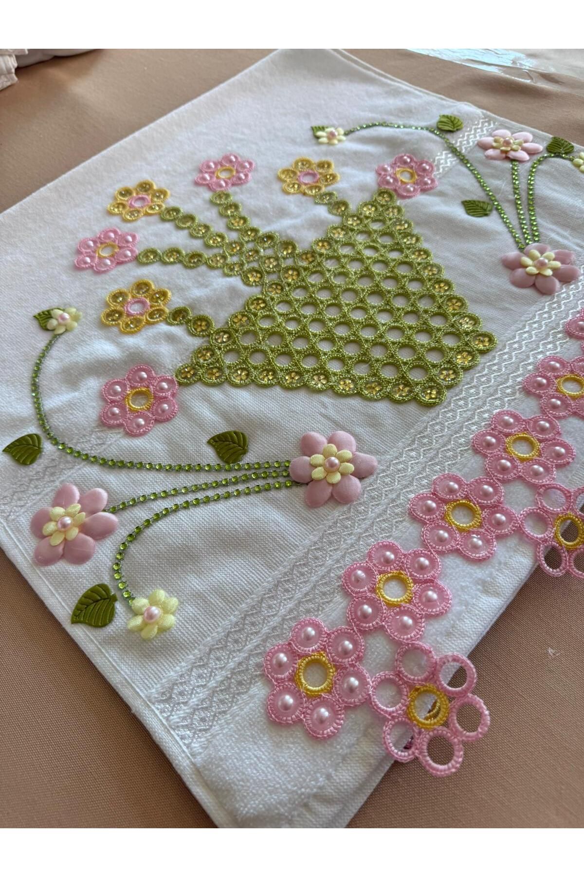 TUTUYA TEXTIL EL ÖRGÜSÜ MEKİK İŞİ SEPETLİ DANTEL HAVLU ÇEYİZLİK HAVLU