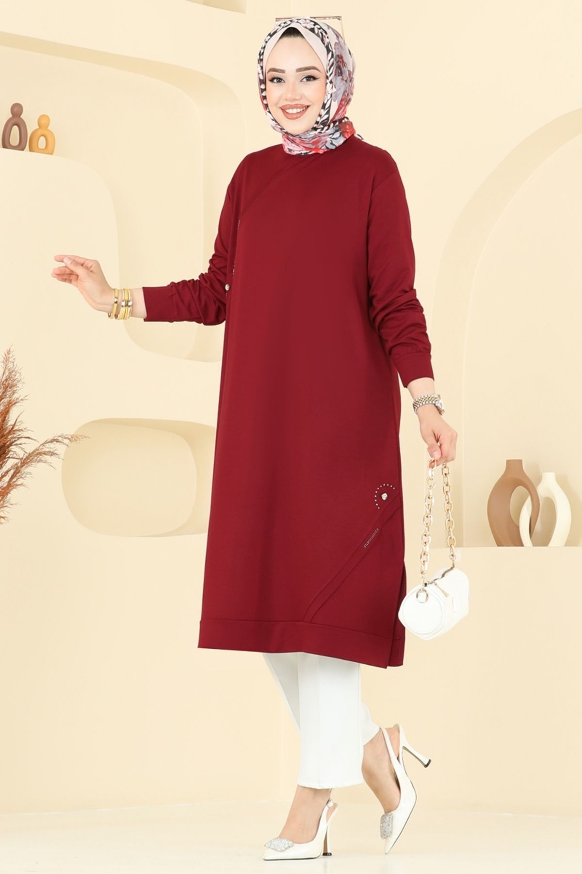 Modaselvim Aksesuar Detay Tesettür Tunik 2701AYD574 Bordo
