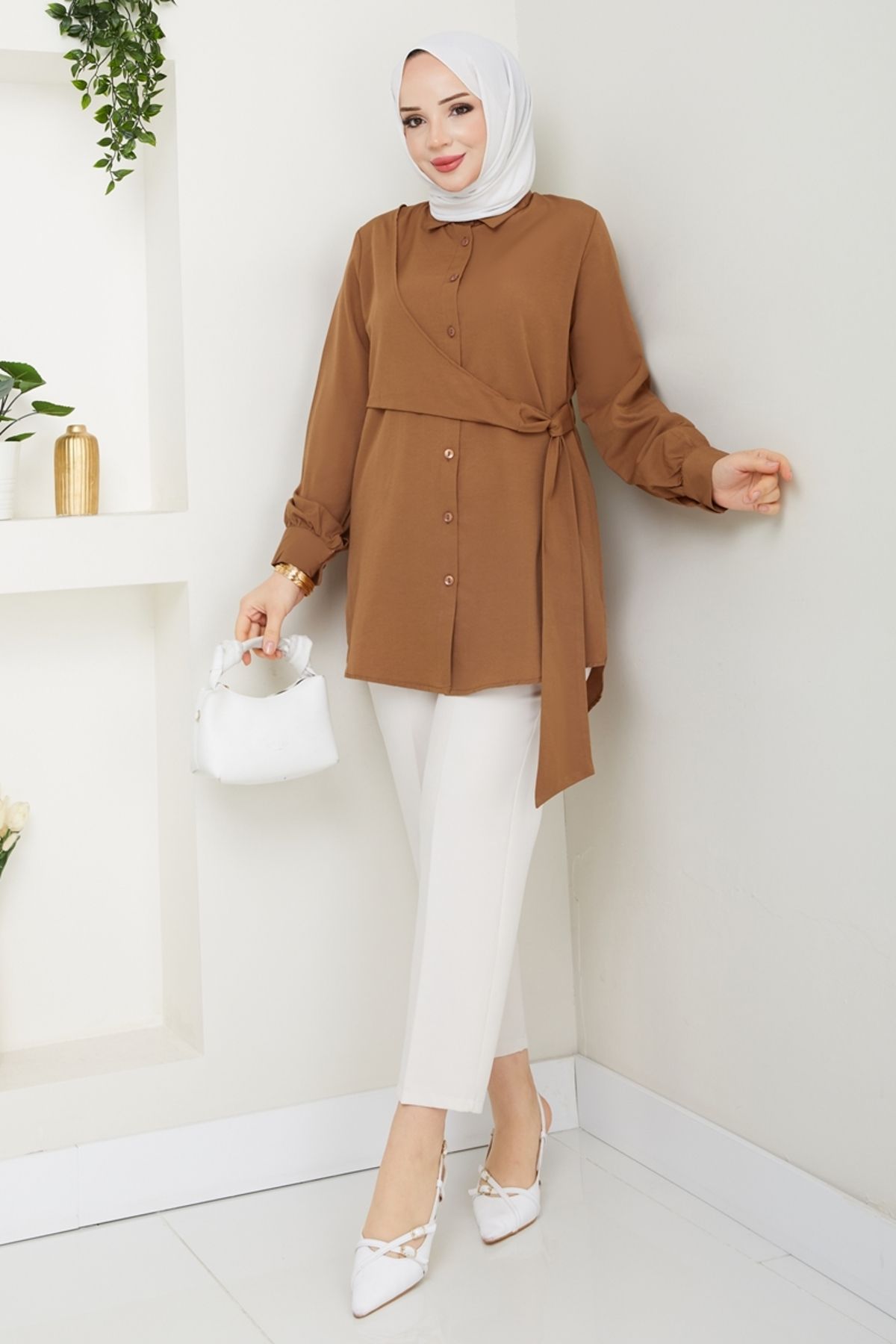 Modaselvim Yandan Bağlamalı Tunik 126ASN888 Taba