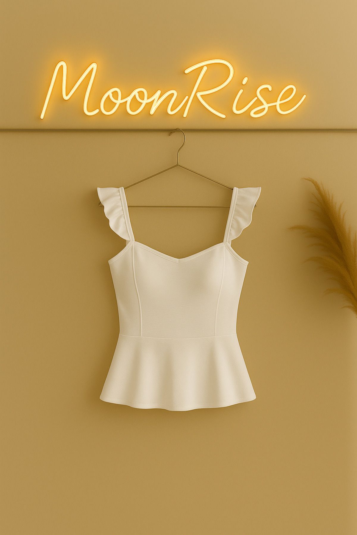 moonrıse Ekru Fırfır Askılı Peplum Bluz