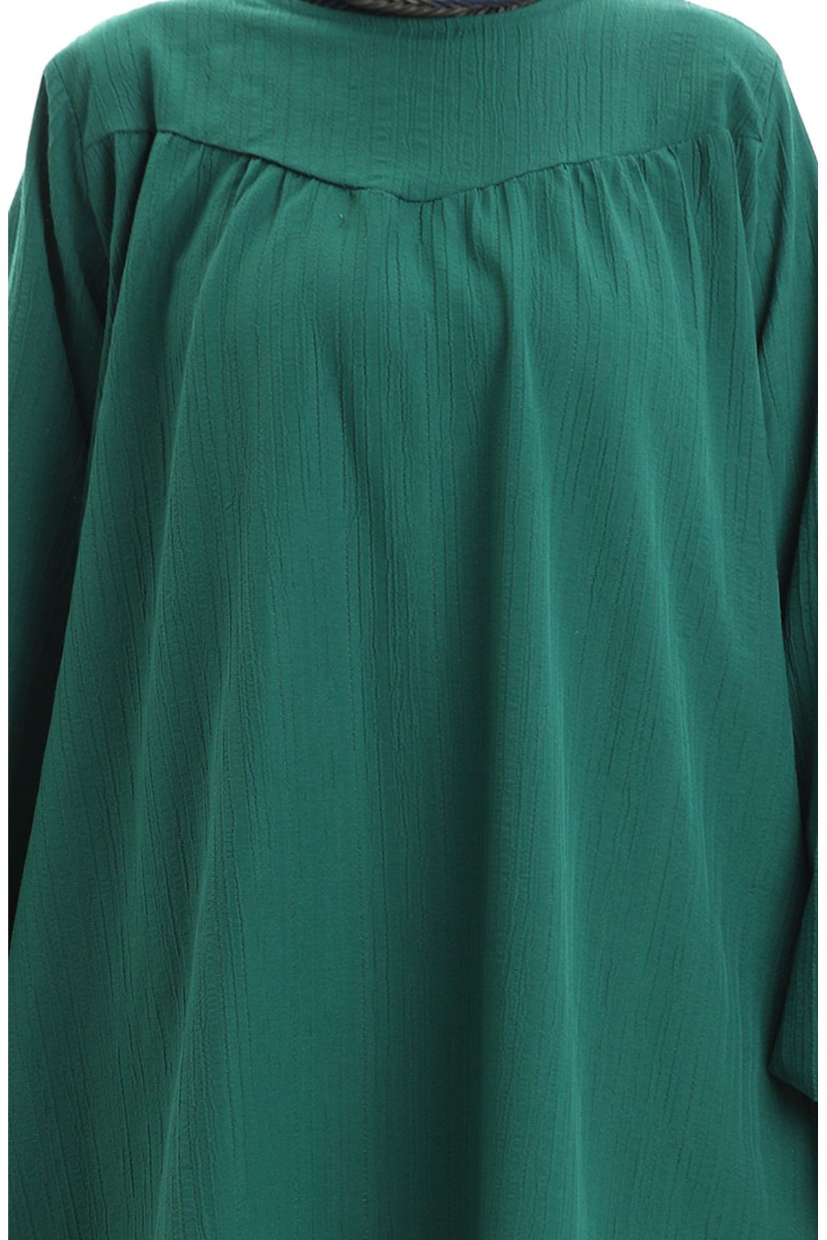 sefamerve-Tunic Trousers with Elastic Sleeves Double Set 0103-03 Emerald Green 5