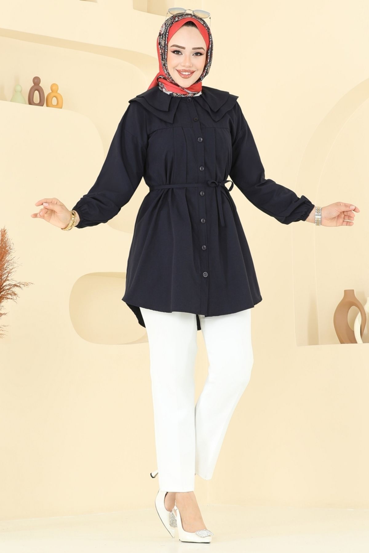 Modaselvim Bebe Yaka Tesettür Tunik 228ASN888 Siyah