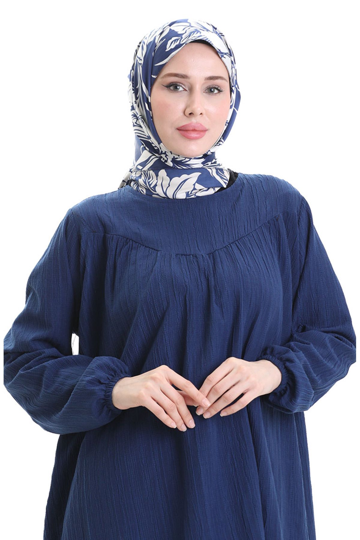 sefamerve-Tunic Trousers with Elastic Sleeves Double Set 0103-04 Indigo 4