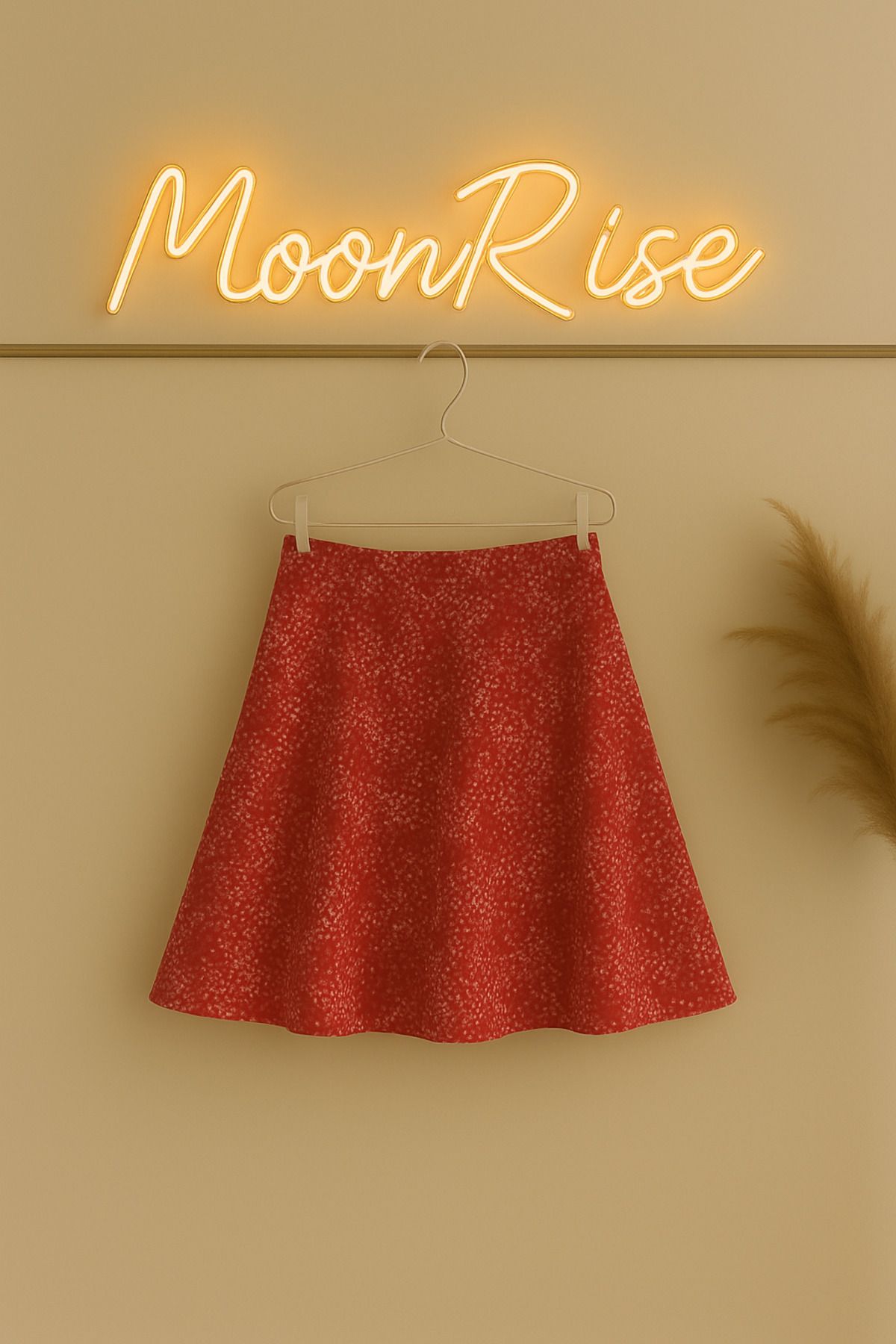 moonrıse Kırmızı Desenli A Kesim Mini Etek