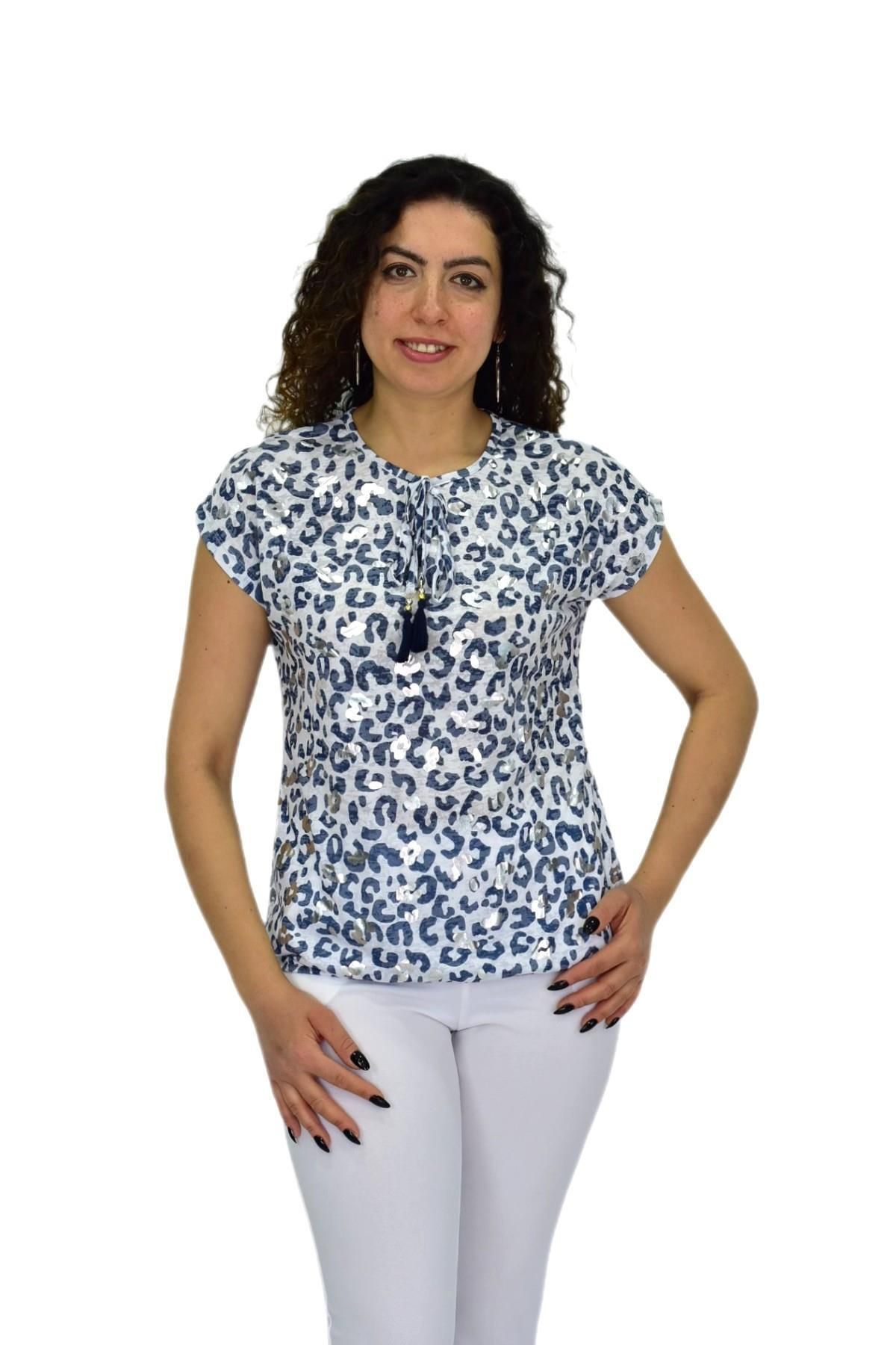 LİNSOLİTA Kadın Kısa Kol Baskılı Bluz BGL-ST04692