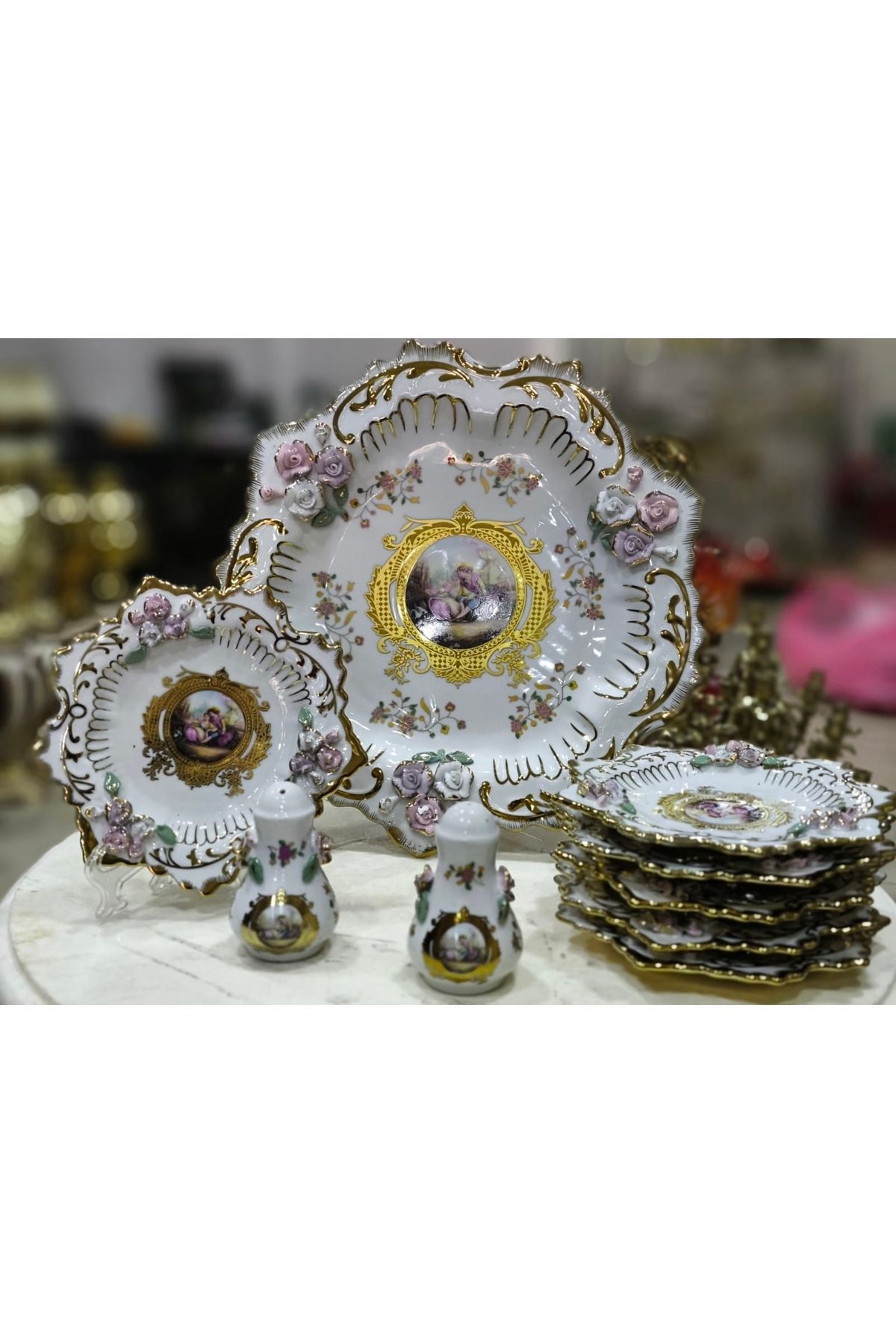 hediye ESTERHOMEDECOR 9 Parça çiçekli porselen pasta seti