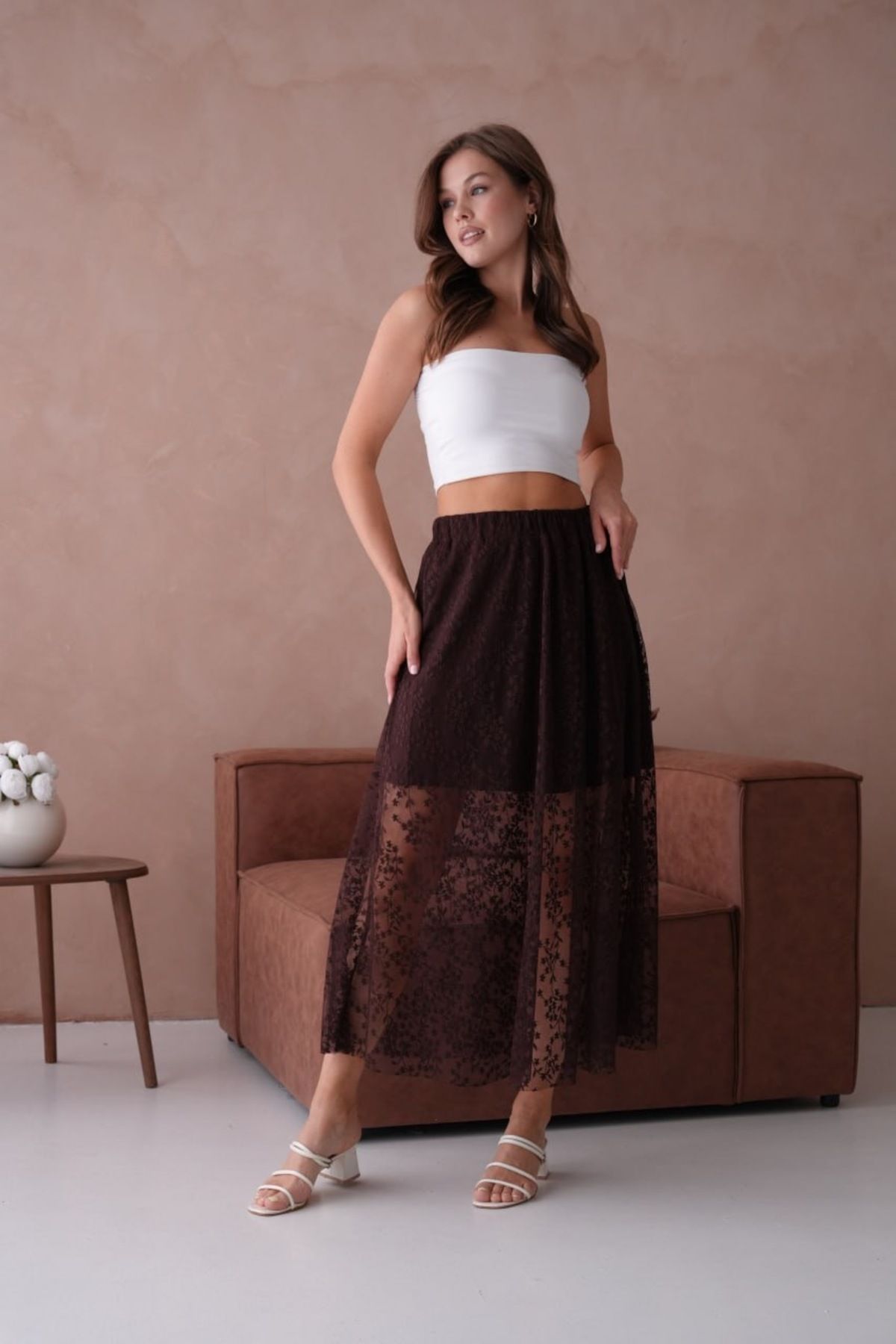 Noi Belis Maxi Boy Beli Lastikli Dantel Detaylı Astarlı İnce Yazlık Etek SS25ET0002