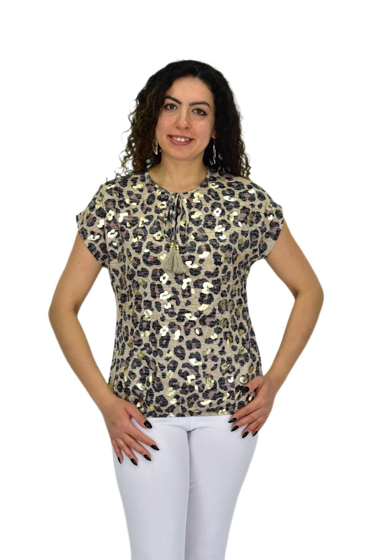 LİNSOLİTA Kadın Kısa Kol Baskılı Bluz BGL-ST04705