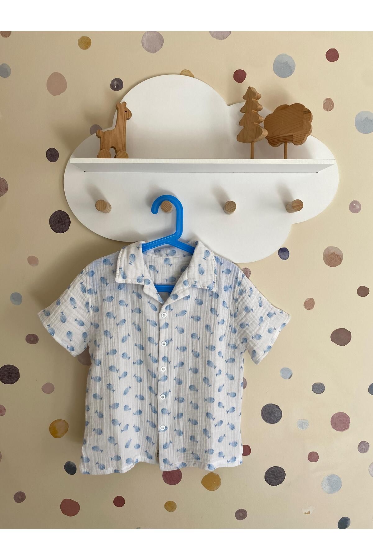 Bubby Nest Store Balık Desenli Çift Kat Müslin Bebek Gömlek