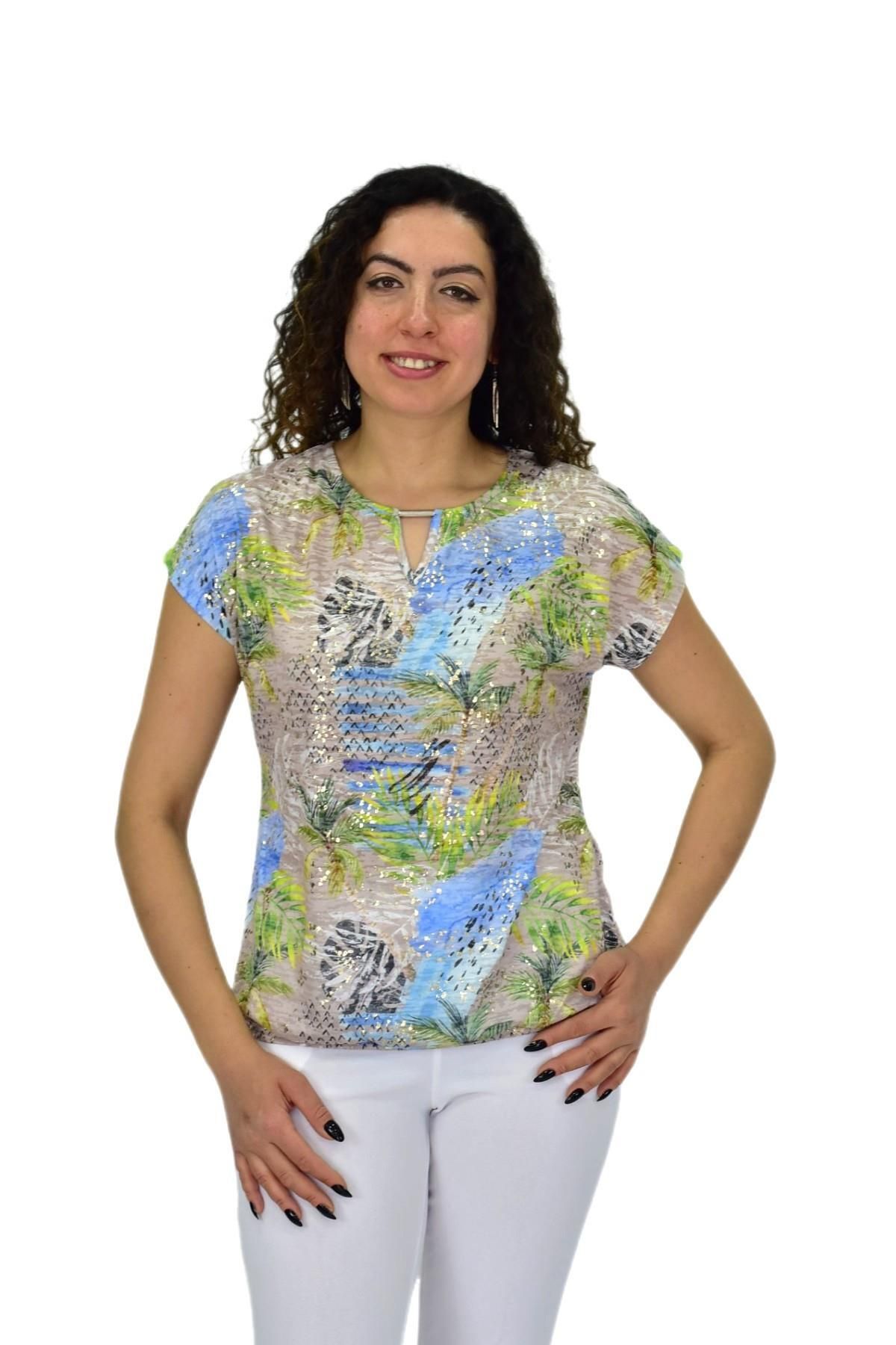 LİNSOLİTA Kadın Kısa Kol Baskılı Bluz BGL-ST04690