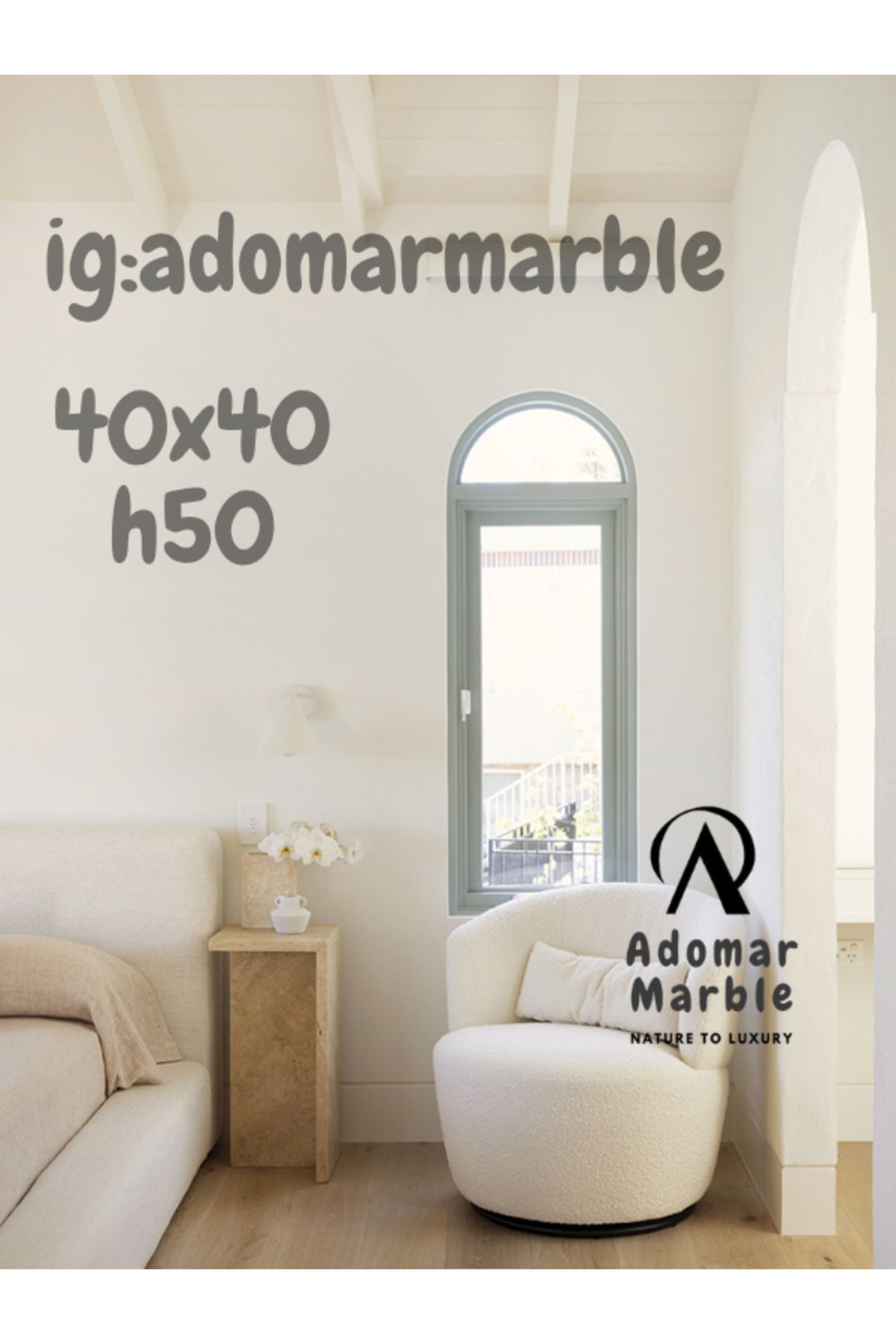 adomarmarblehandmadeandluxury TRAVERTEN MERMER YAN SEHPA, ZİGON Sehpa, Özel Ölçü, %100 Mermer sehpa, Minimal & Modern Tasarım