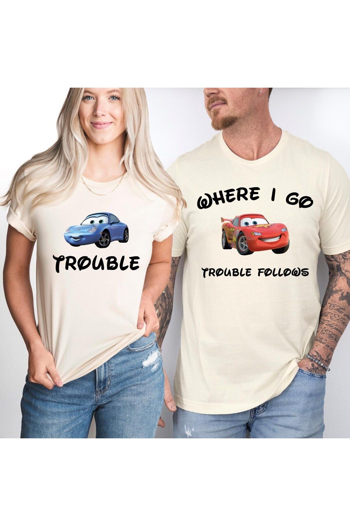 Etoile Studio Arabalar Temalı Trouble Tişörtü | Çift Kombin Tişörtü | Sevgililer Günü Hediyesi