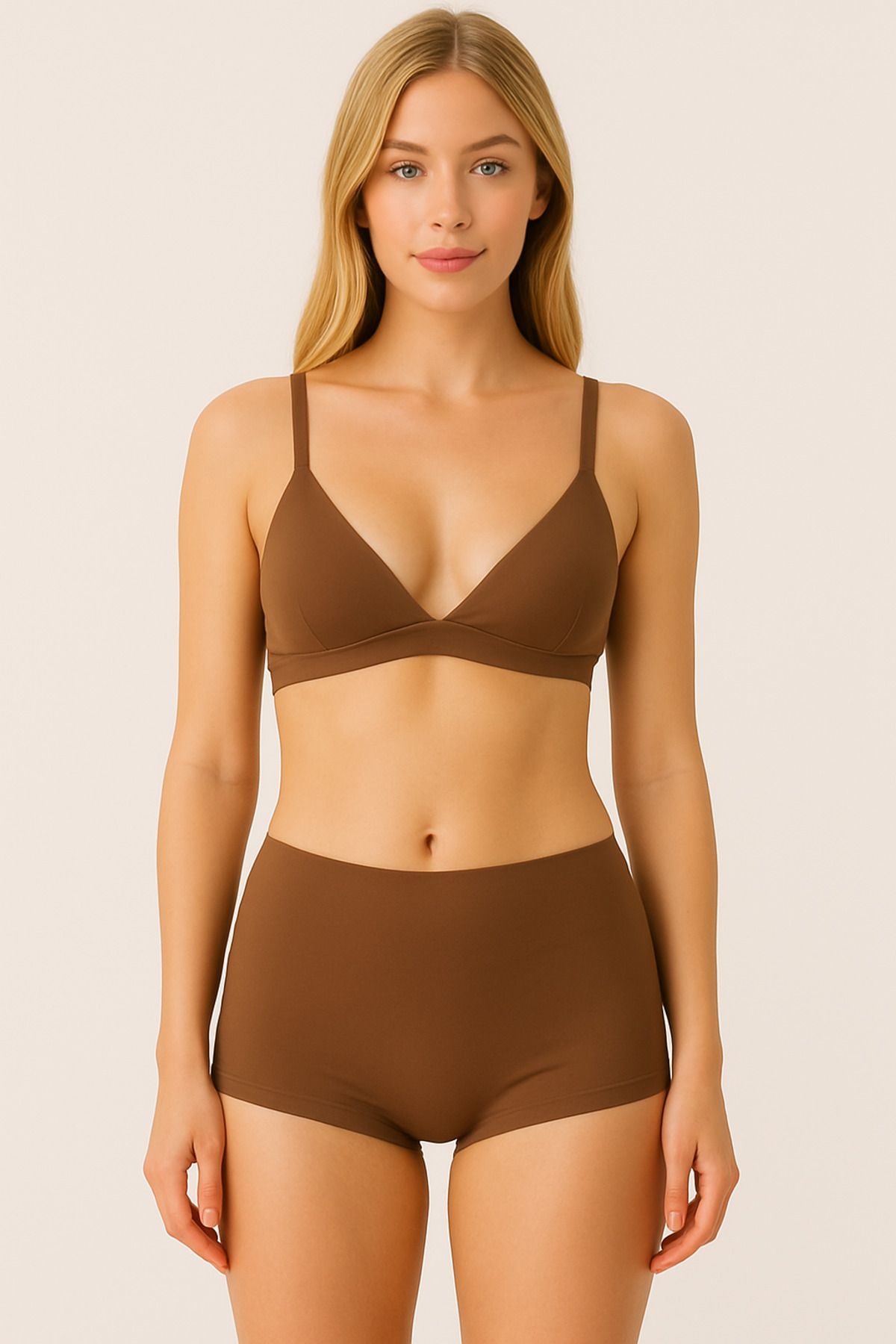 BRNCY Kahve Kadın Toparlayıcı Şort Bikini Altı Deniz Şortu