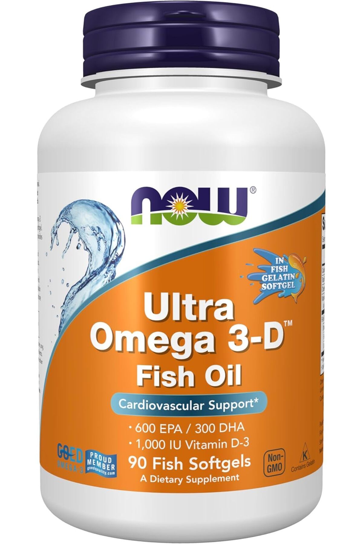 Now Ultra Omega 3-D™, Omega 3 Fish Oil 1200 mg EPA 600 DHA 300 + Vitamin D-3 90 Softgels