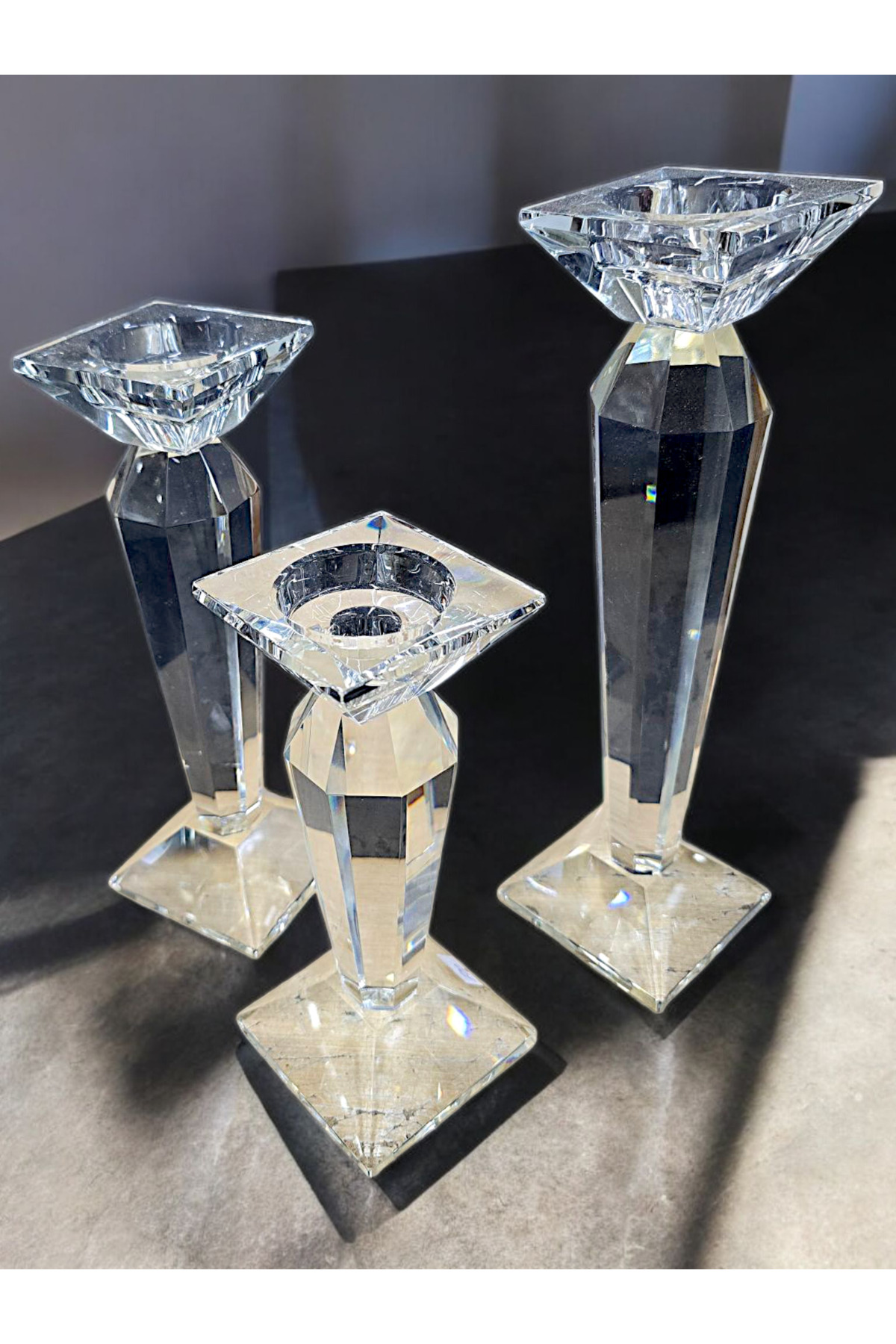 Dekoratif Safir Kristal Cam 3 lü Şamdan