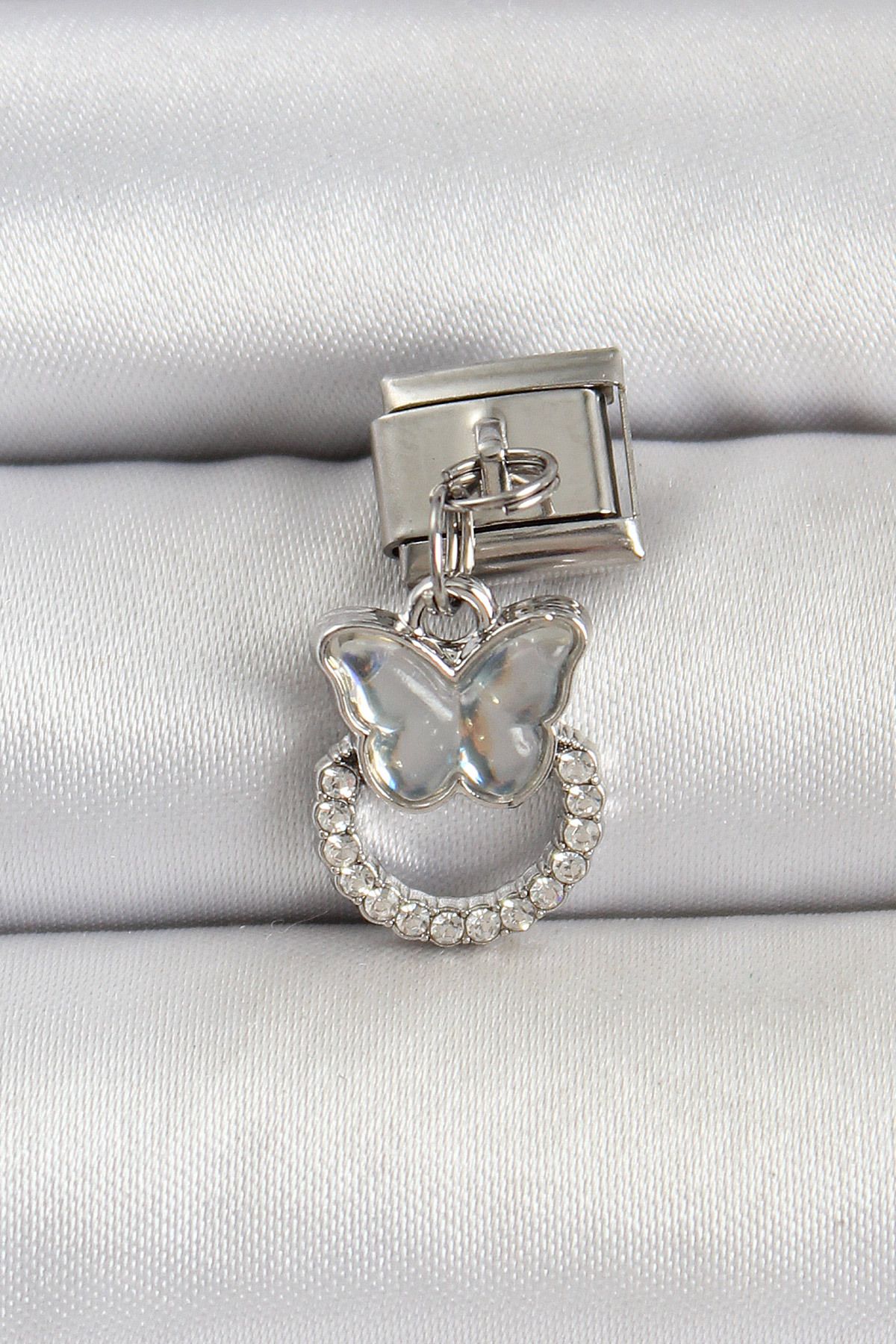 Angel Of Life 316L Çelik Gümüş Renk Taşlı Kelebek Model Nomination Charm - TJ-BC1504