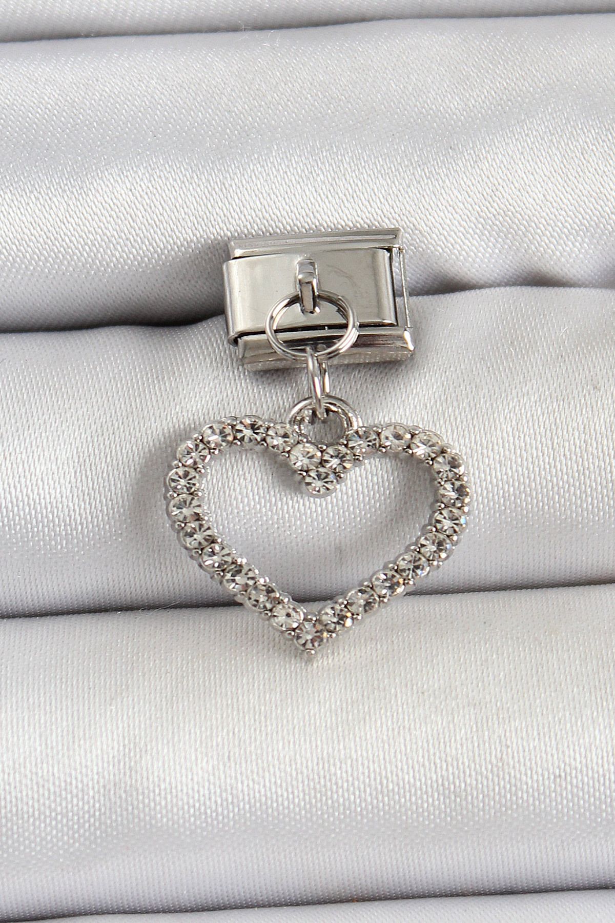 Angel Of Life 316L Çelik Sallantılı Zirkon Taşlı Kalp Model Gümüş Renk Nomination Charm - TJ-BC1483