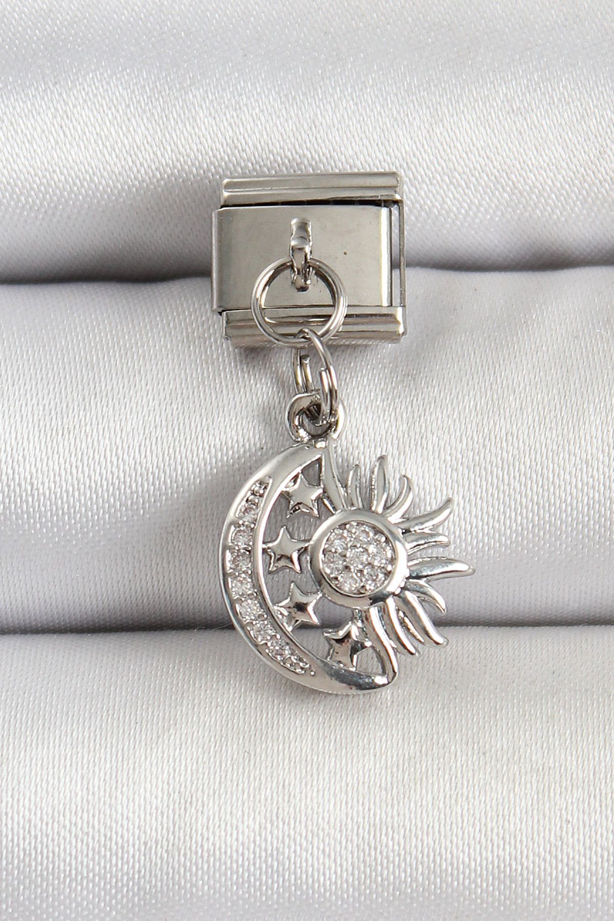 Angel Of Life 316L Çelik Gümüş Renk Ay ve Güneş Model Nomination Charm