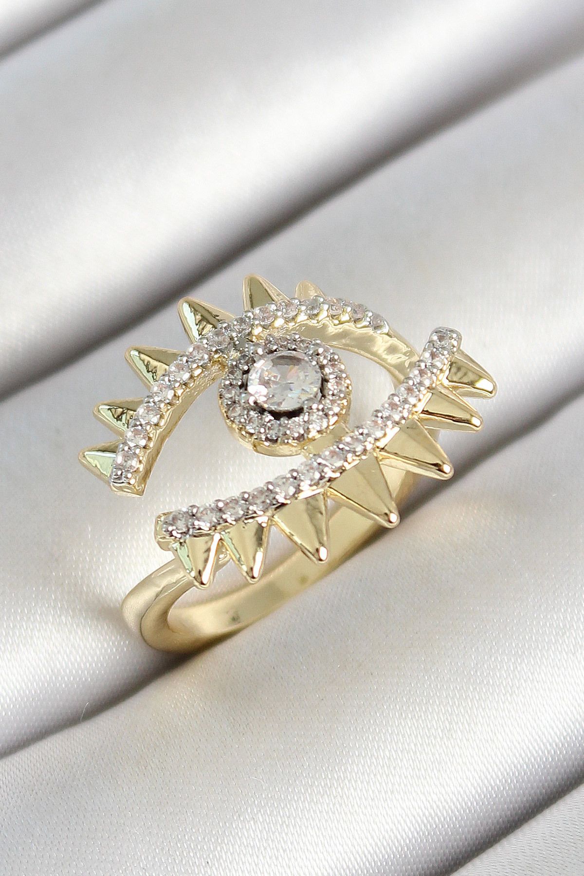 Angel Of Life Pirinç Göz Figürlü Zirkon Taşlı Gold Renk Ayarlanabilir Kadın Yüzük - TJ-BYK3787