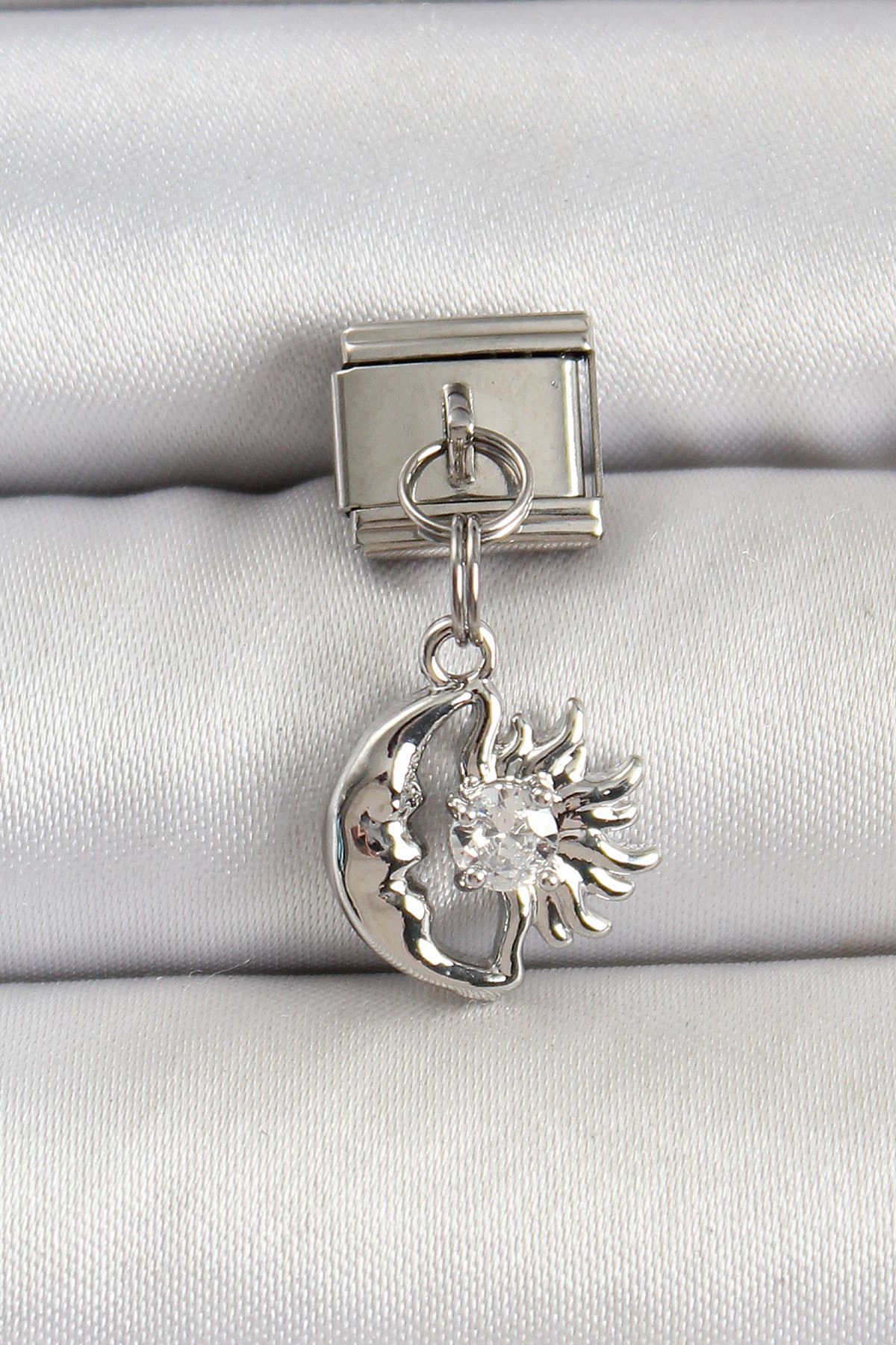 Angel Of Life 316L Çelik Gümüş Renk Ay ve Güneş Model Nomination Charm - TJ-BC1516