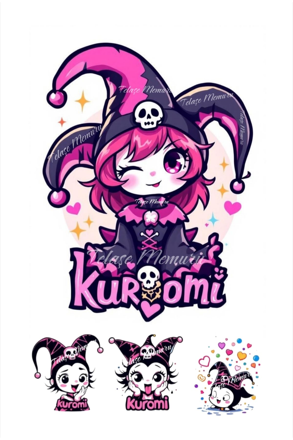 telaşe memuru Kuromi Pasta Resmi ve Baskısı - Kuromi Yenilebilir Kağıt Pasta Baskısı - Kuromi Pasta Süsü Model 1