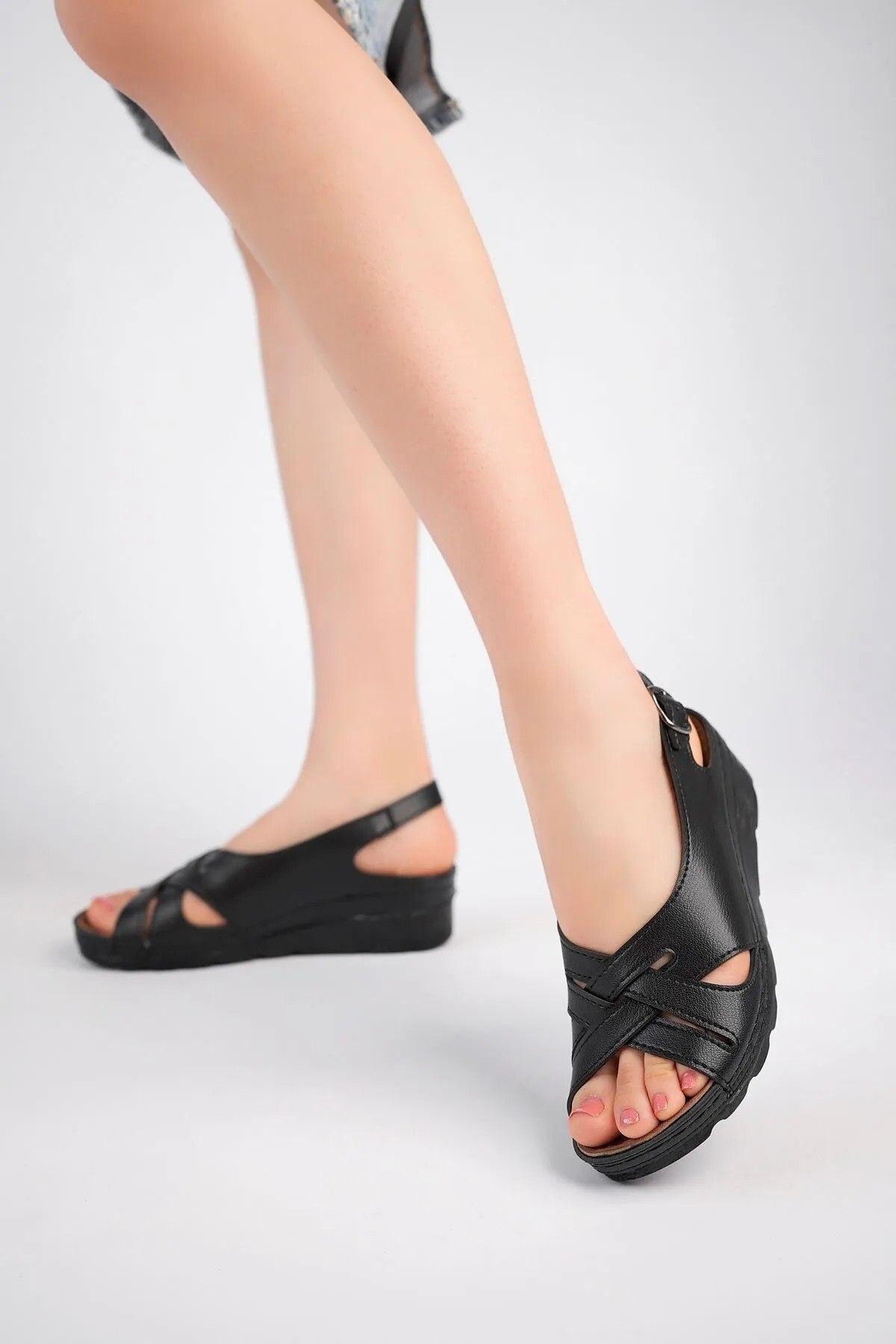 KAOF SHOES Kadın Siyah Ortopedik Anne Sandaleti Kadın Sandalet Topuklu Sandalet Anne Terliği Anne Ayakkabısı