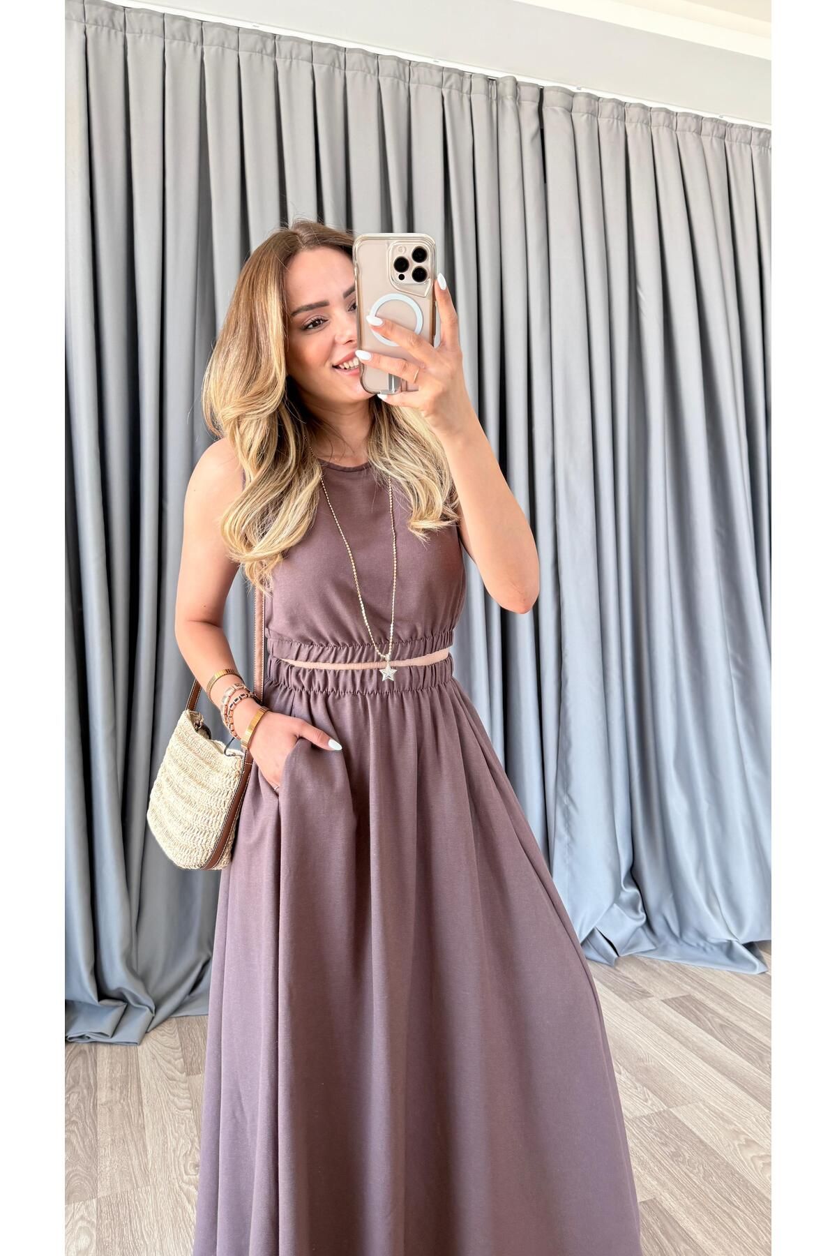 pelin yıldız butik Fiona Beli Lastikli Crop Takım