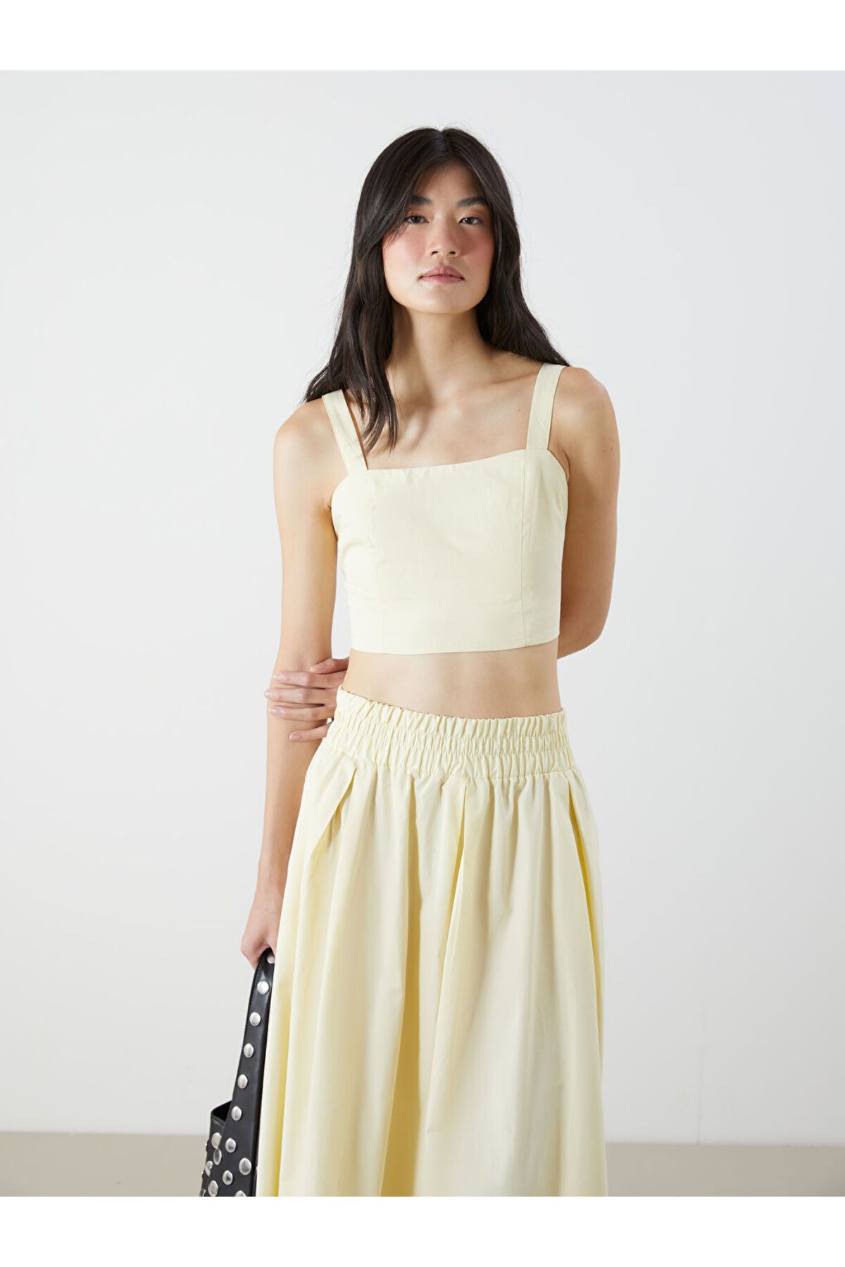 LC Waikiki XSIDE Sari Kare Yaka Askılı Poplin Crop