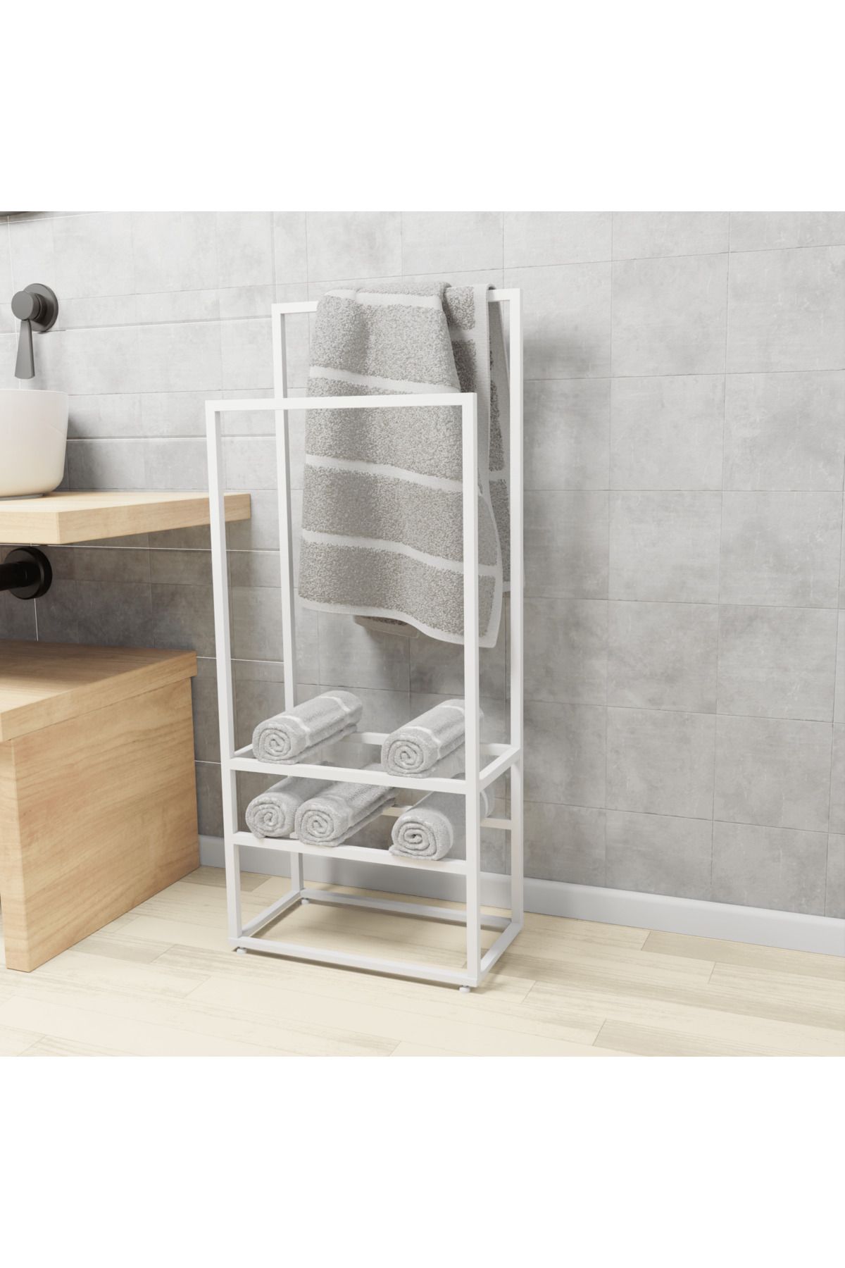 lyla concept Manolya Extra 2 Katlı Metal Havluluk – Modern ve Şık Banyo Rafı