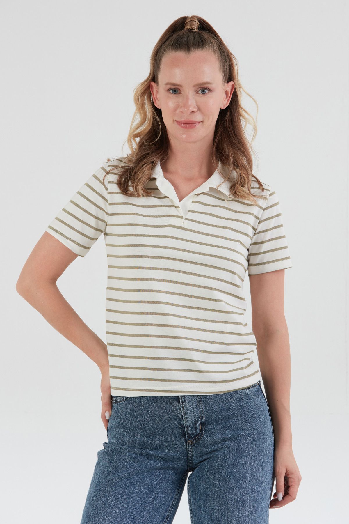 Fulla Moda Çizgili Polo Yaka Tişört
