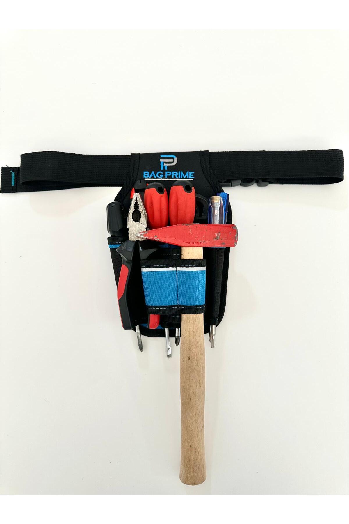 Genel Markalar Bagprıme Elektrikçi Bel Alet Takım Çantası - Reflektörlü ve Kemer Klipsli plastik korumalı 8 Bölmeli