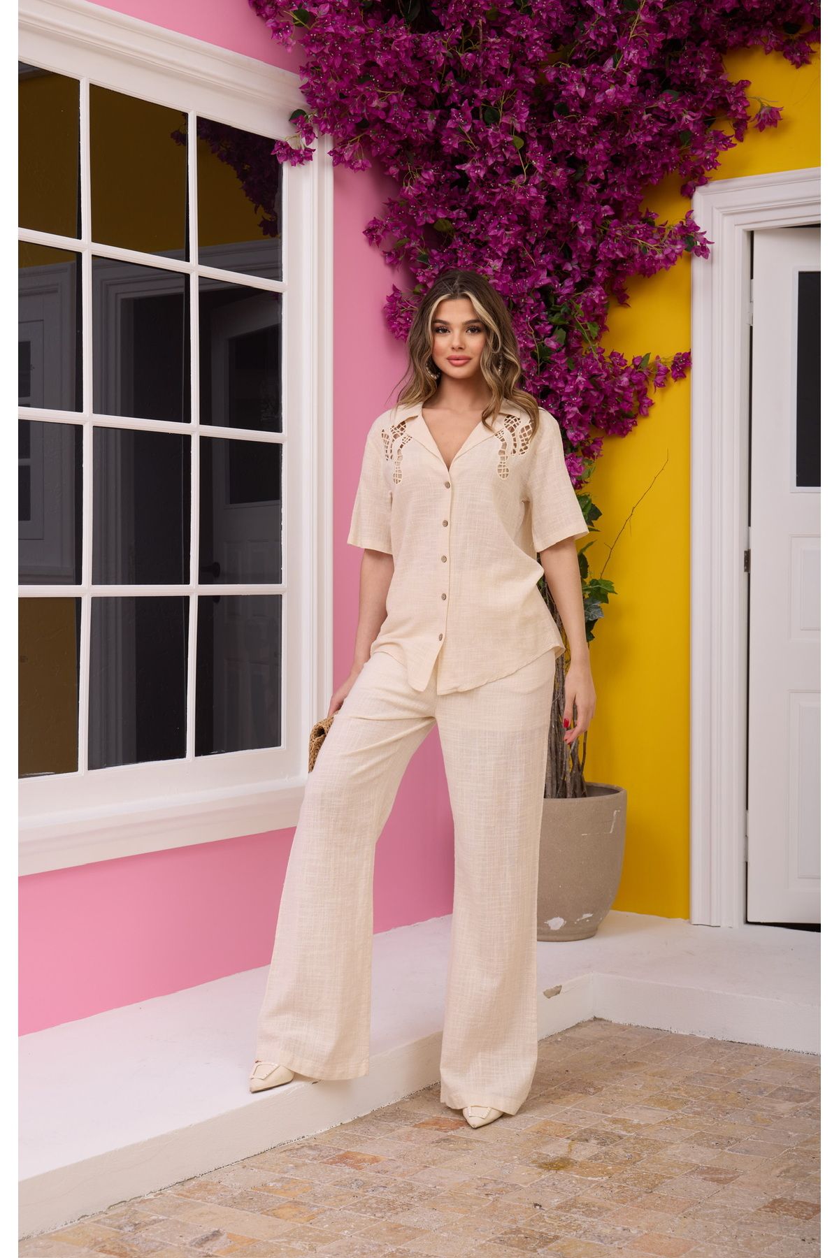 AsprinFashion OMZU DANTEL DETAYLI EKRU GÖMLEK
