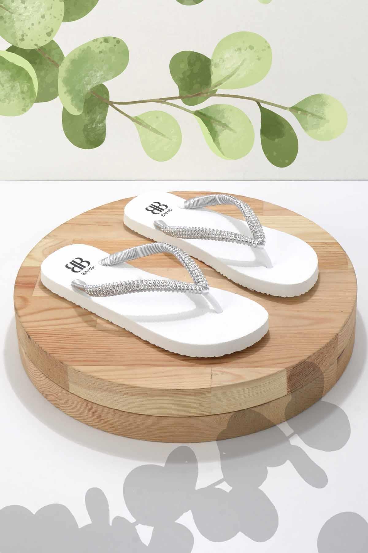 Bambi-Γυναικείες Παντόφλες White Lame K04376000259 2