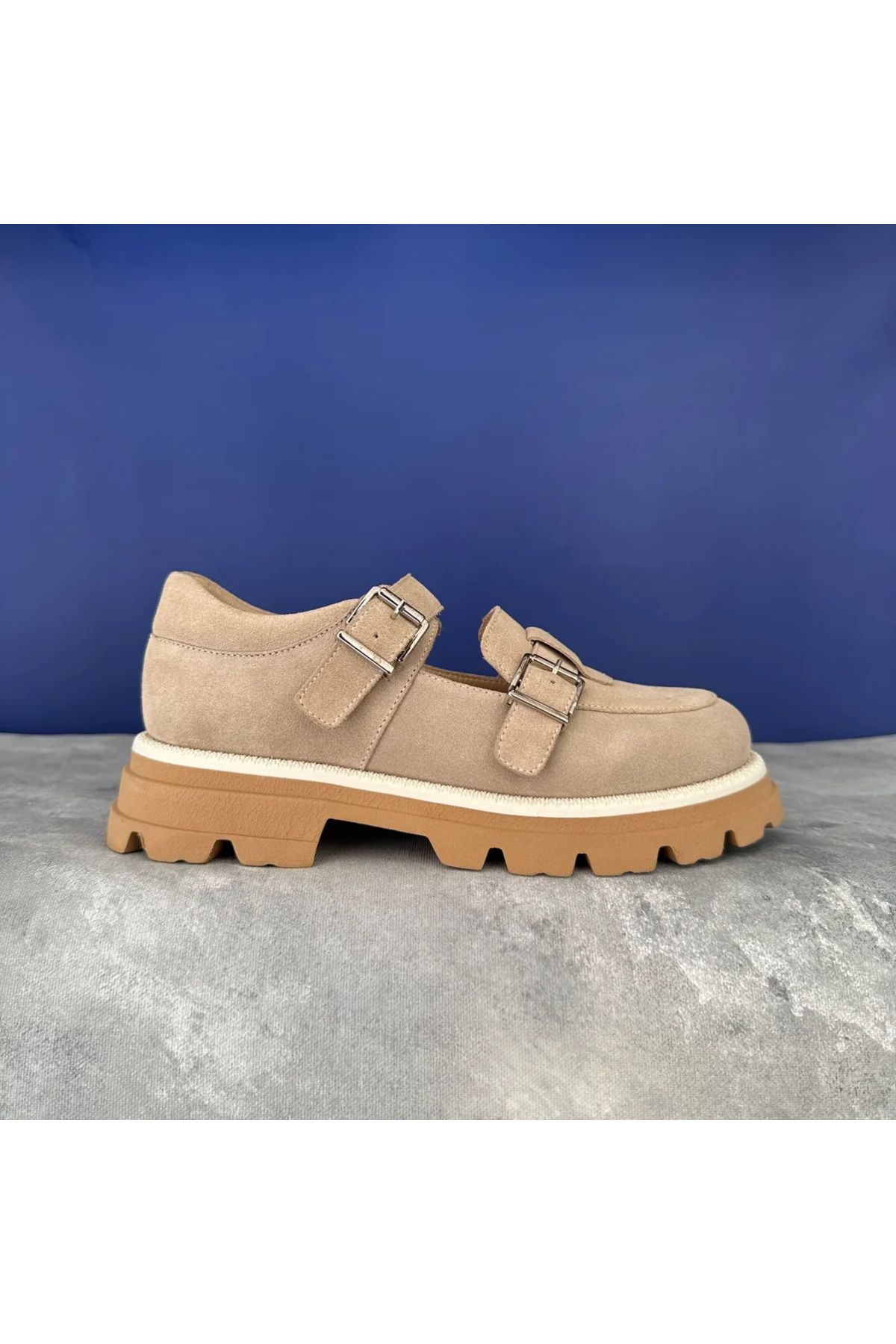 H&K GLOW Hakiki Süet Deri Çift Bantlı Loafer