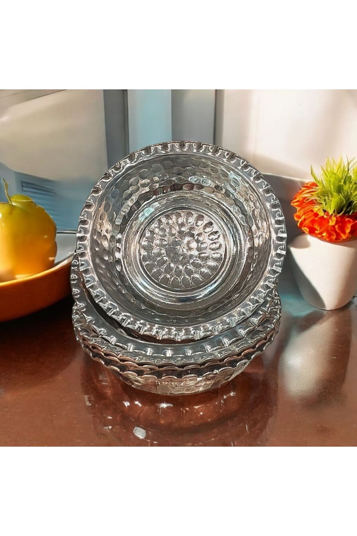 Bakır Center Kahvaltılık Tabak Tava Model Mini 6'lı Set Kırmızı 10 CM Genişlik Derinlik 2 CM