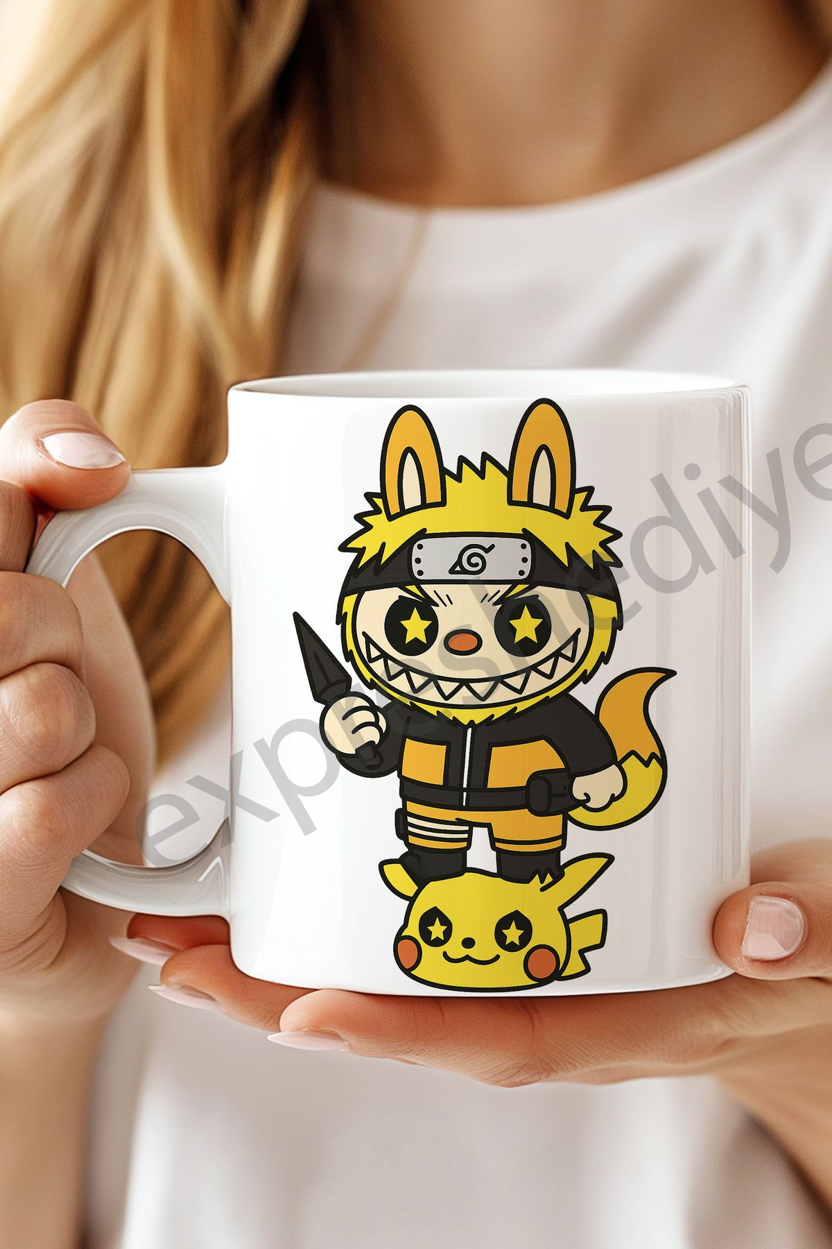 expreshediye Labulu Naruto Uzumaki Kılığında, Labubu Naruto Uzumaki Kupa Bardak