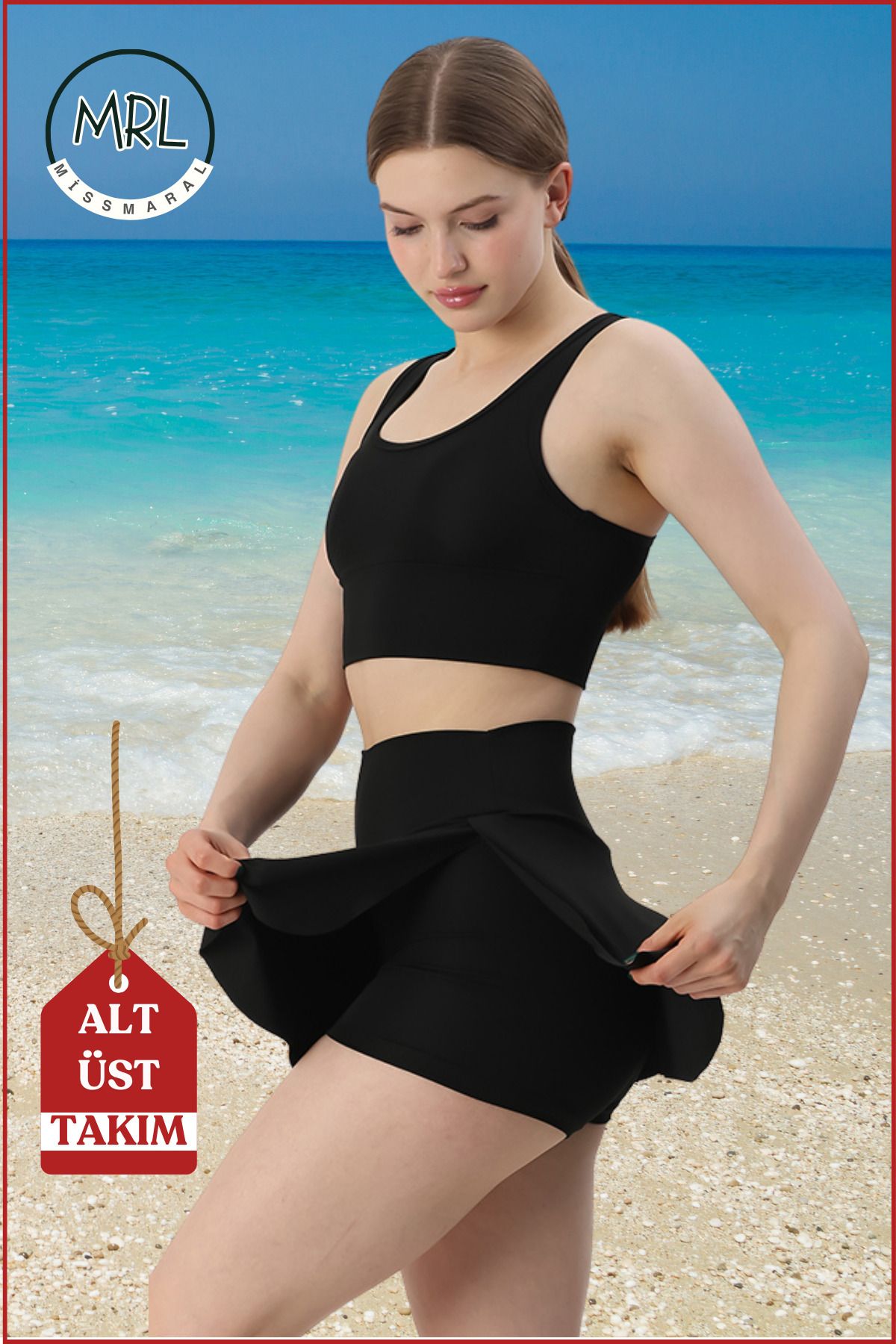 missmaral Kadın Siyah Alt-Üst Takım Şort & Crop Denizde Havuzda Sporda casual/günlük Kullanım TK3107