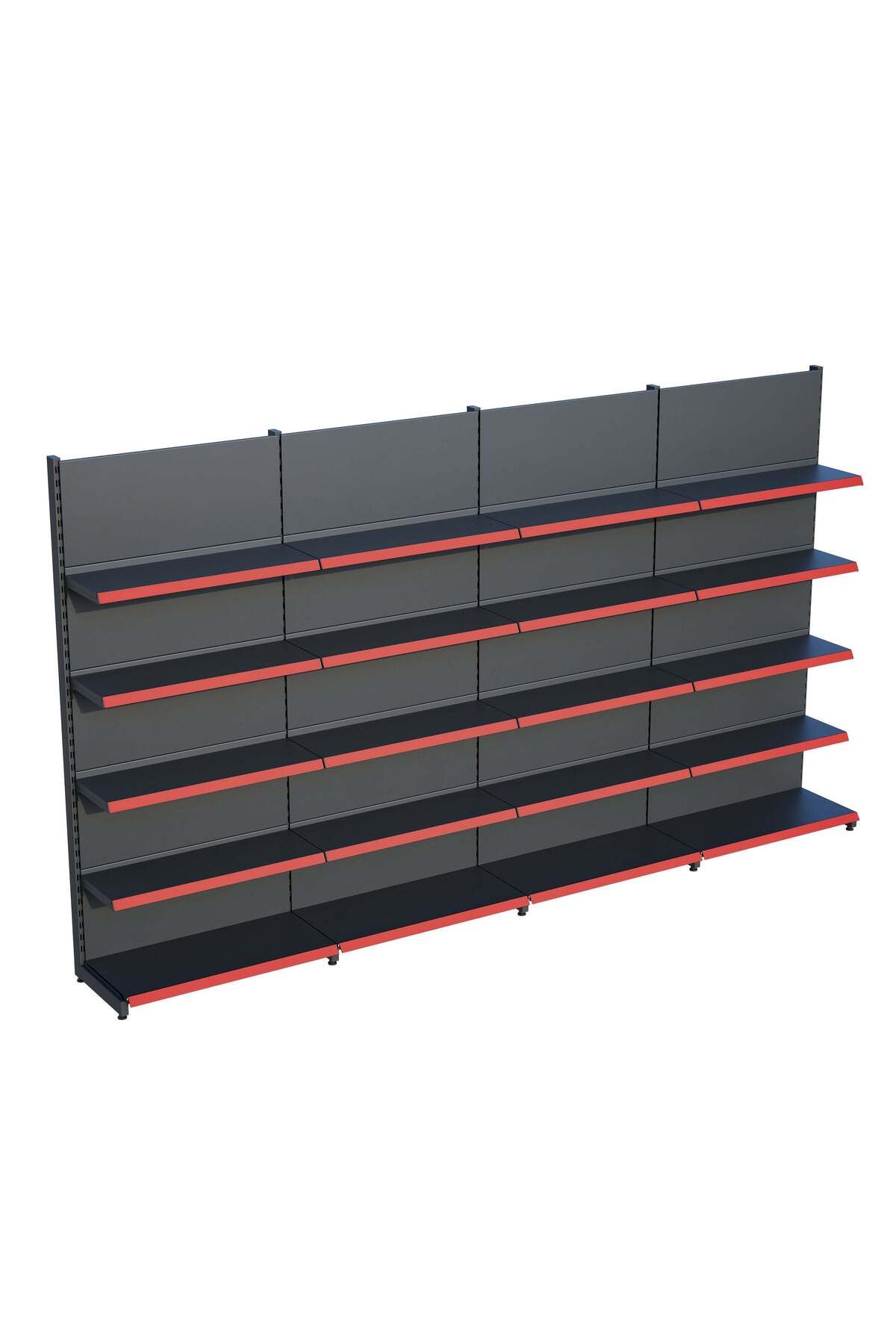 Raffar Antrasit Market Petshop Kırtasiye Rafı Duvar Ünitesi D30CMxG320CMxH220CM Antrasit Market Raf Sistemi