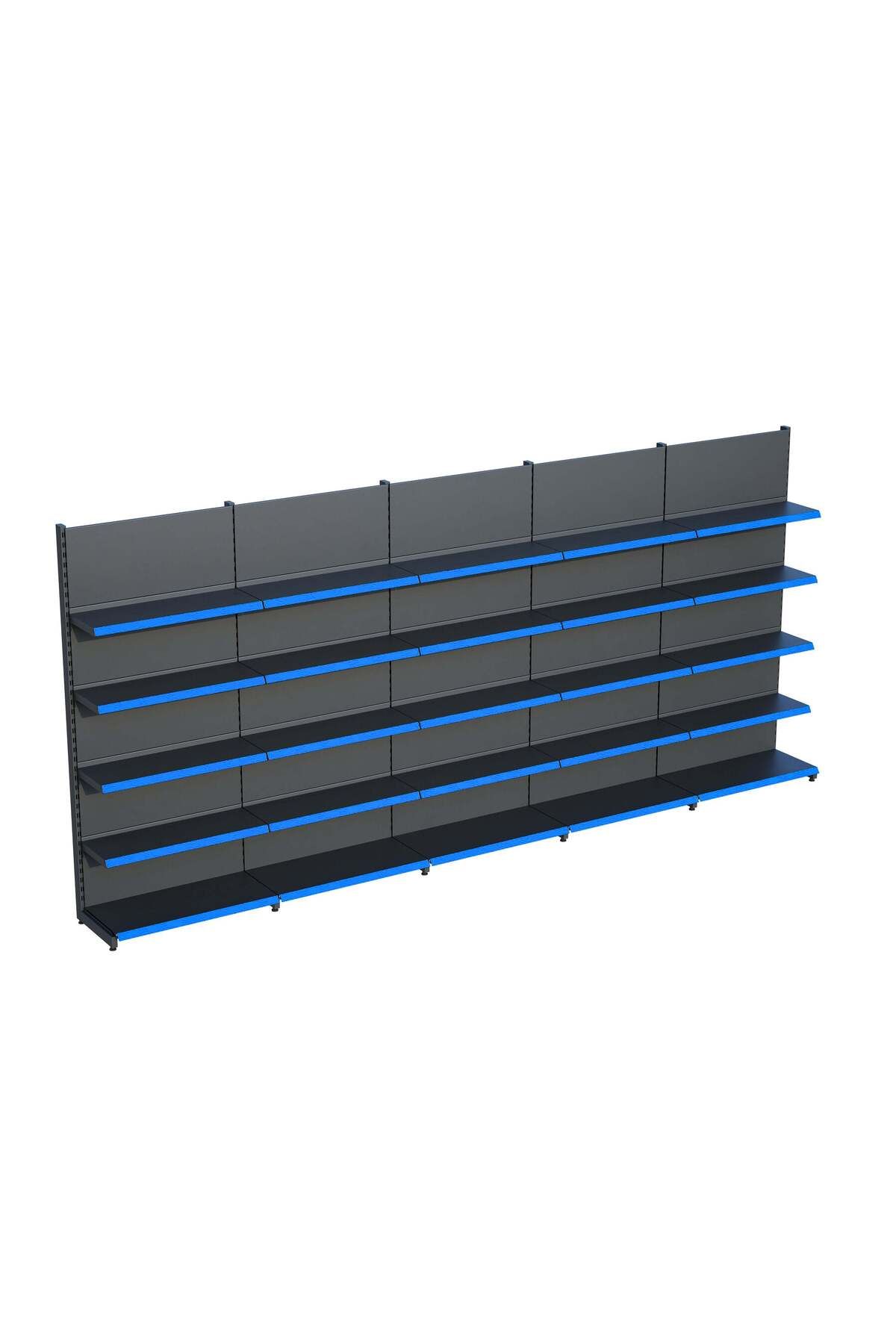 Raffar Antrasit Market Petshop Kırtasiye Rafı Duvar Ünitesi D30CMxG350CMxH220CM Antrasit Market Raf Sistemi