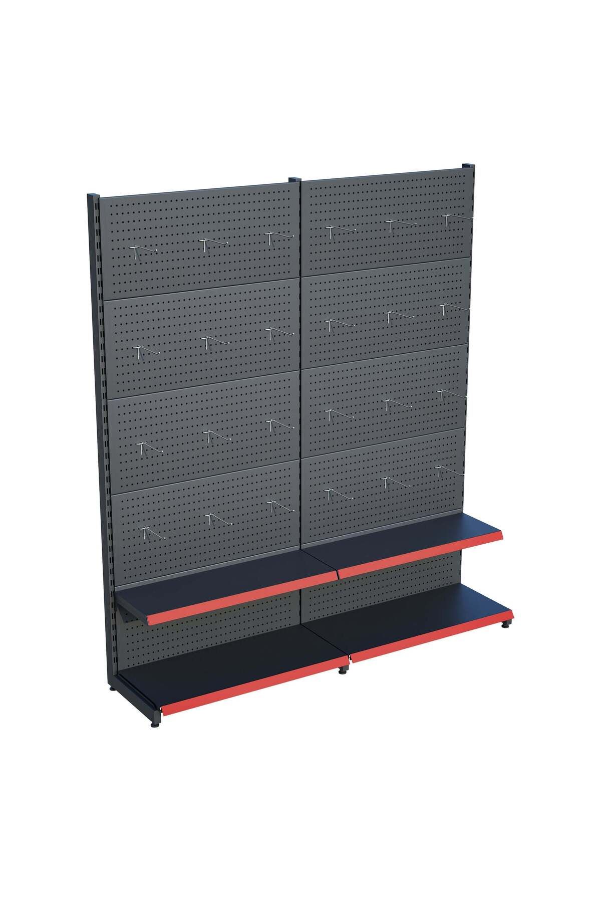 Raffar Antrasit Market Petshop Kırtasiye Rafı Hırdavat Rafı D30CMxG120CMxH220CM Antrasit Delikli Pano