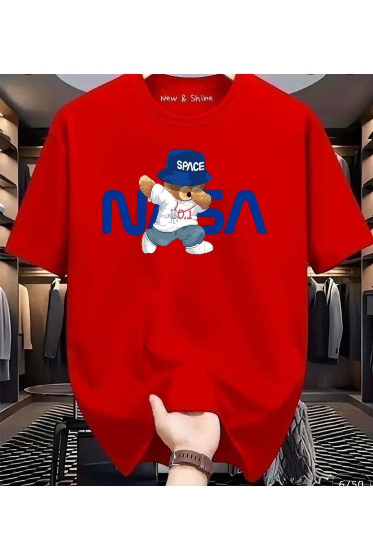New Shine Nasa Space Ayı Baskılı Oversize T-Shirt