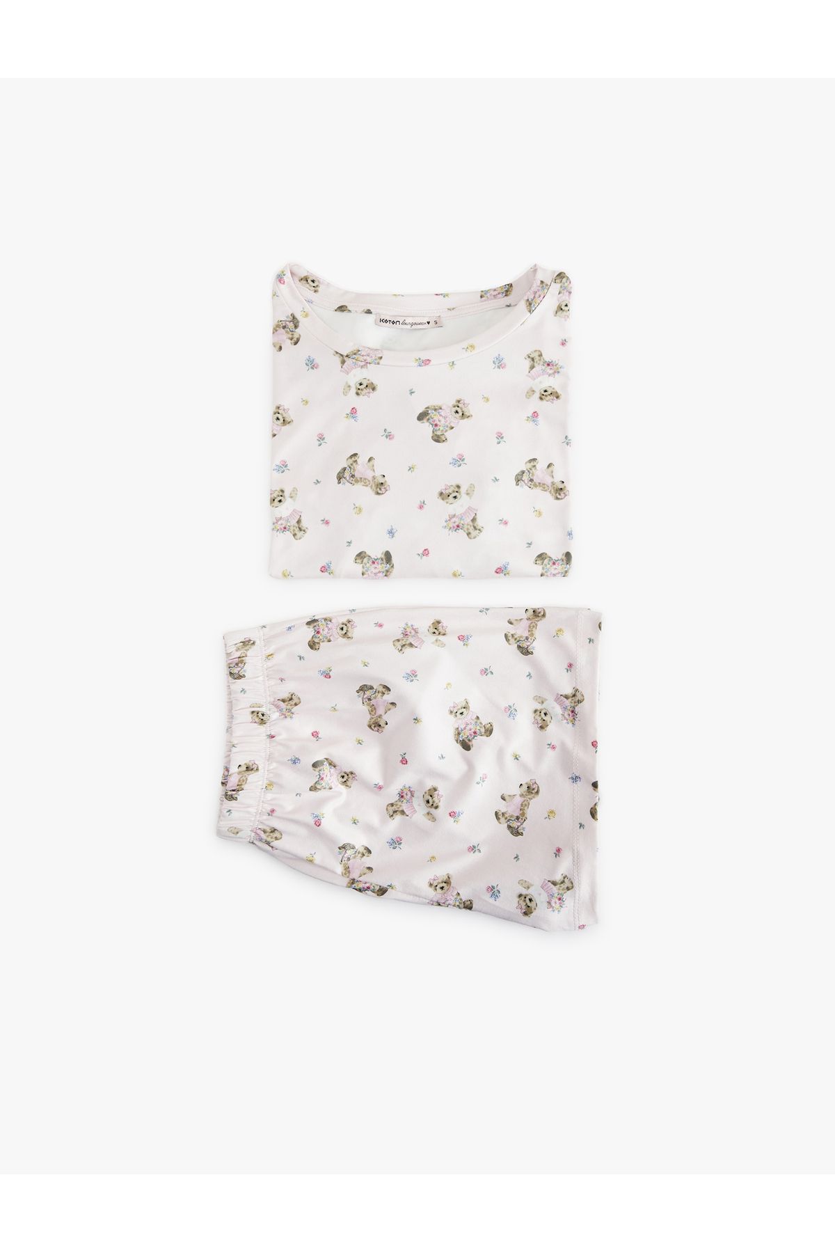 Koton Ayıcık Desenli Kısa Kollu Bisiklet Yaka Şortlu Pijama Takımı