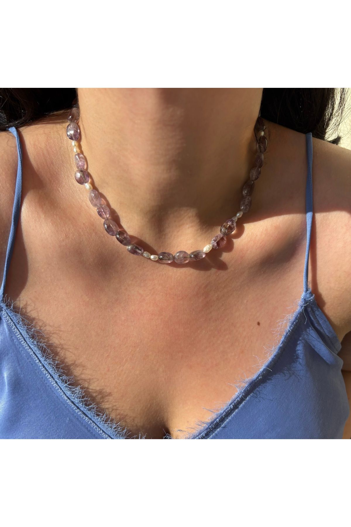 C7 Silver Orijinal Ametist İnci Kolye