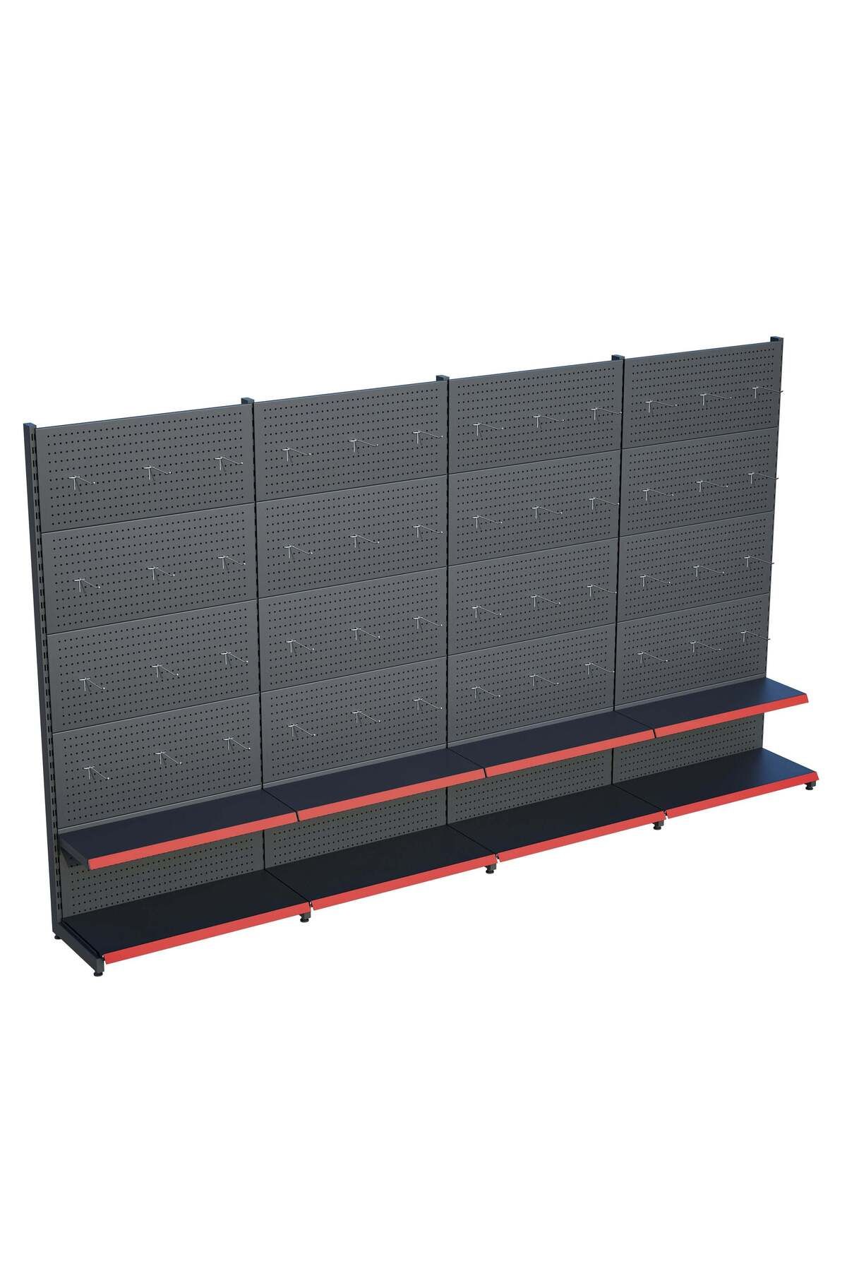Raffar Antrasit Market Petshop Kırtasiye Rafı Hırdavat Rafı D30CMxG240CMxH220CM Antrasit Delikli Pano + Kan
