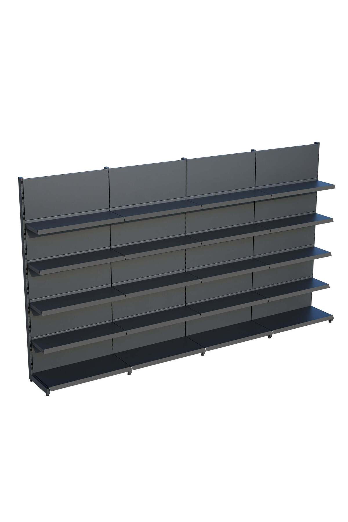 Raffar Antrasit Market Petshop Kırtasiye Rafı Duvar Ünitesi D30CMxG400CMxH220CM Antrasit Market Raf Sistemi