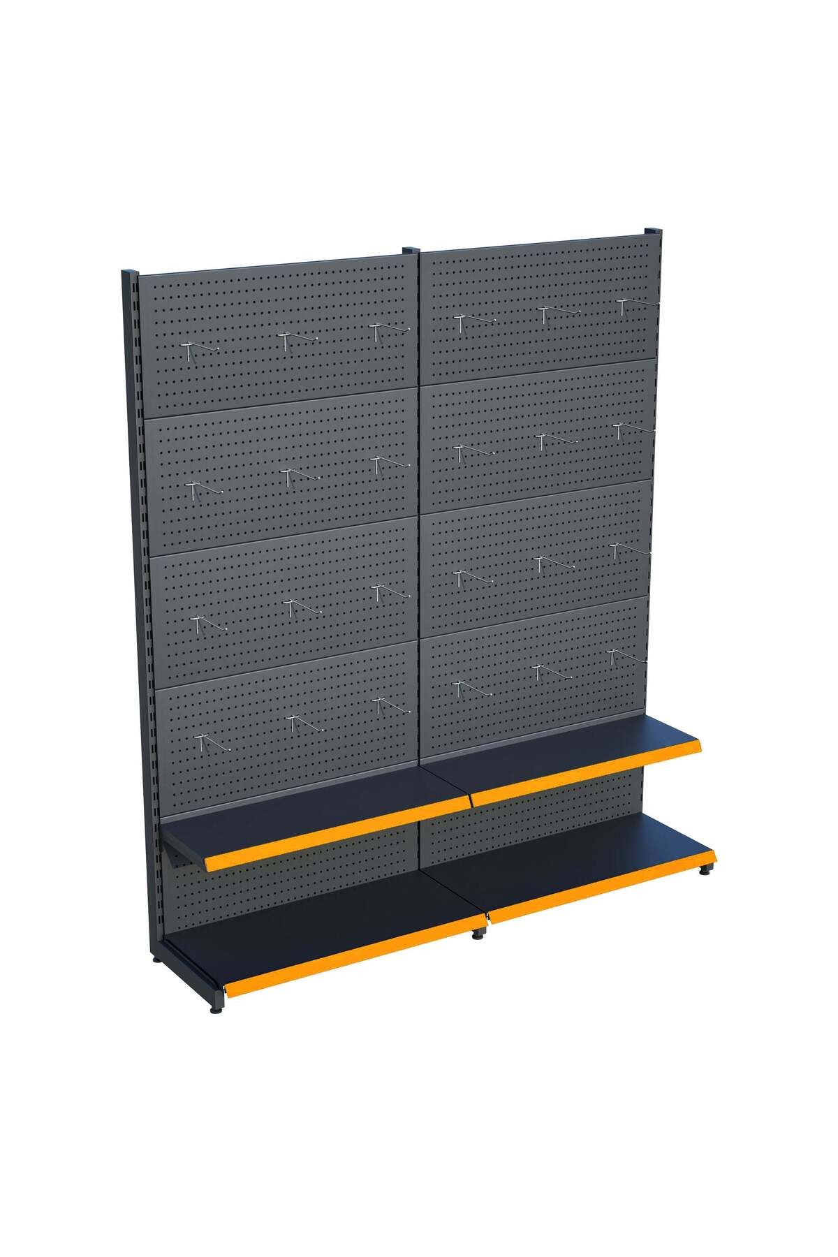 Raffar Antrasit Market Petshop Kırtasiye Rafı Hırdavat Rafı D30CMxG120CMxH220CM Antrasit Delikli Pano + Kan