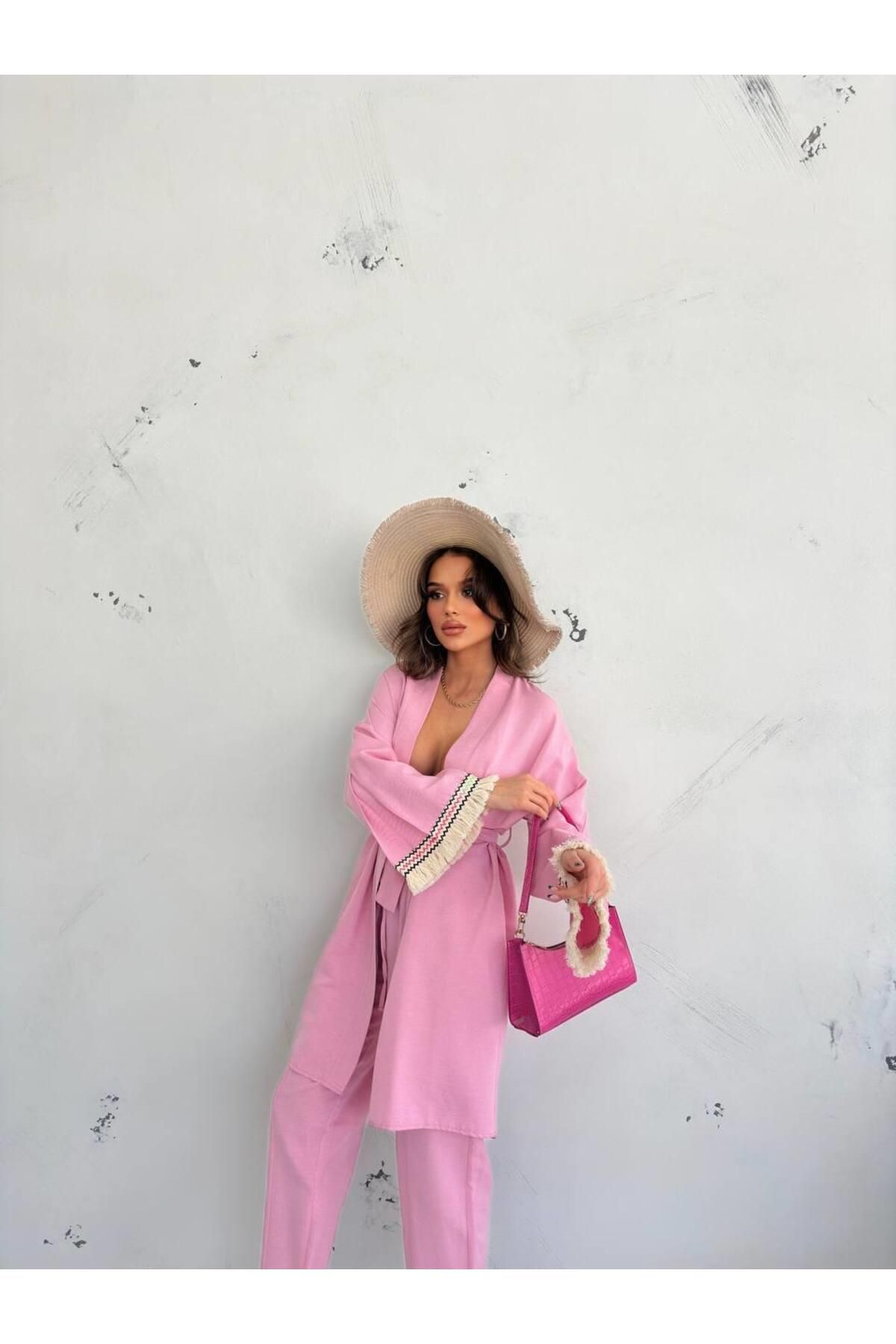 MAGGAZA KOLUCU PÜSKÜL KİMONO TAKIM - Pembe